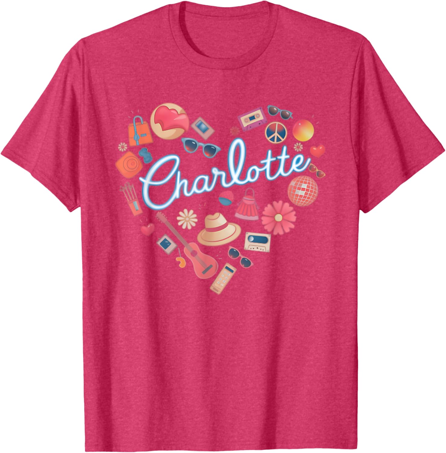 Personalized Retro Charlotte Heart T-Shirt for Girls - Cute Casual Wear - 14