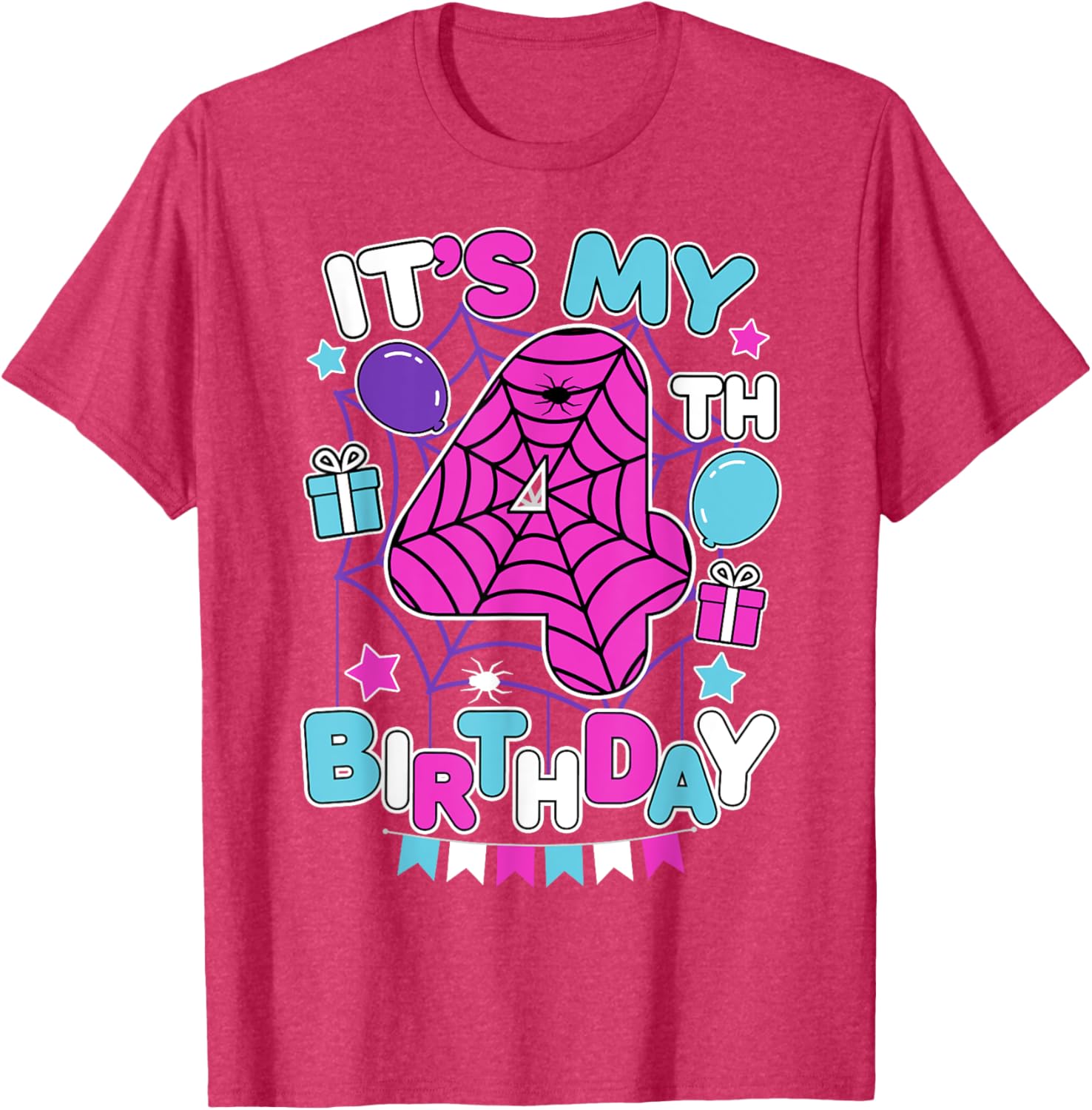 Cute 4th Birthday Spider Web T-Shirt for Girls Halloween Party - 23