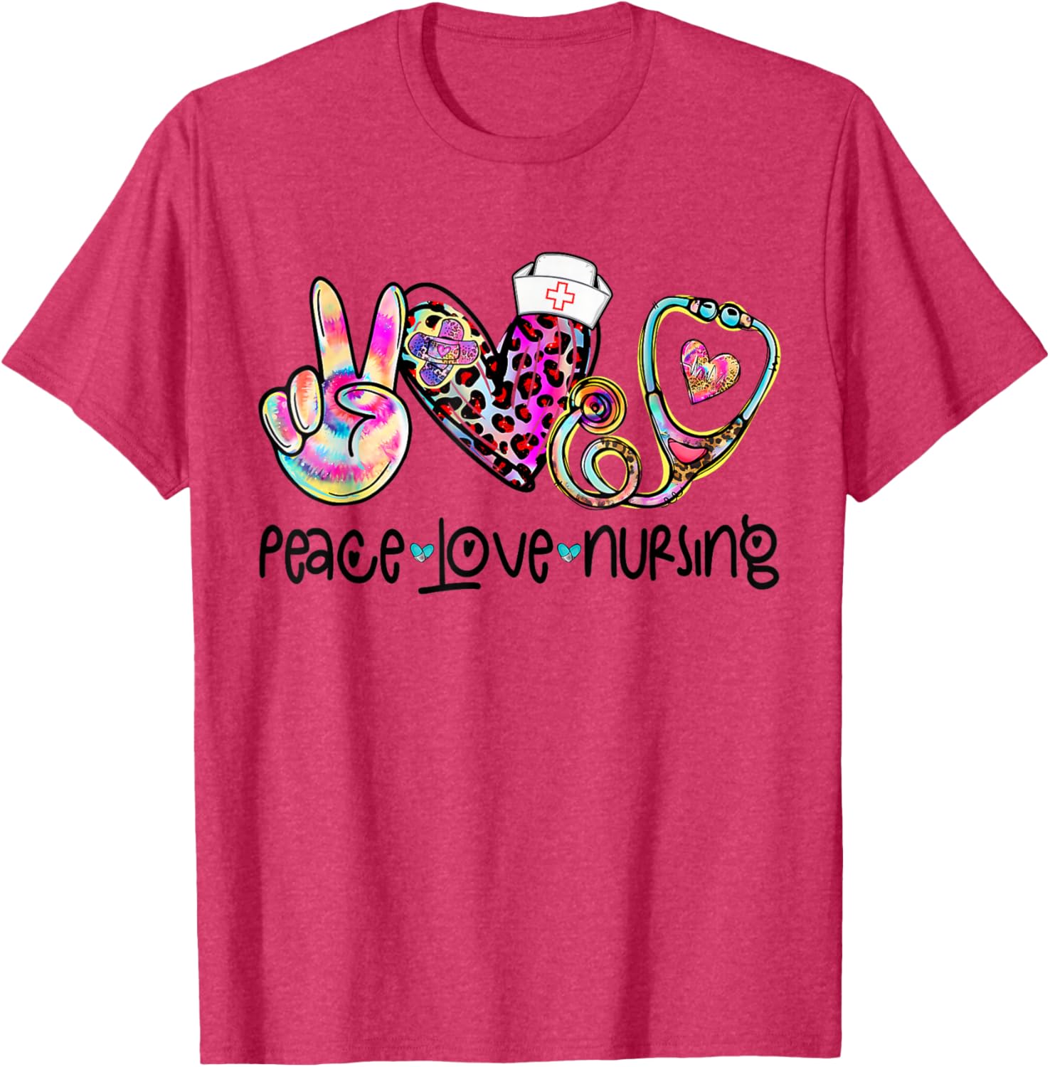 Peace Love Nursing Stethoscope T-Shirt for Nurse Week 2025 Perfect Gift - 17
