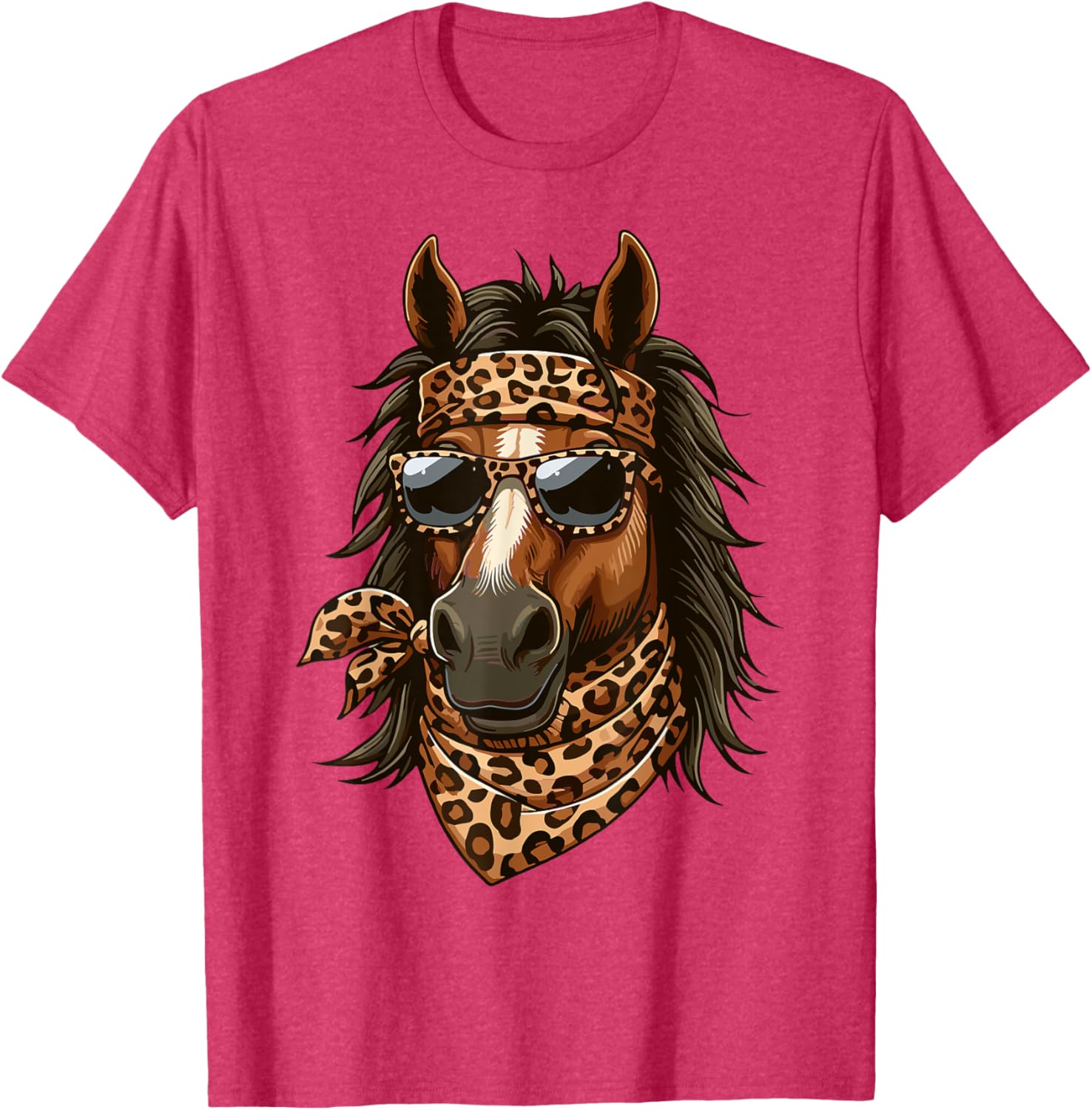 Stylish Horse in Leopard Scarf and Sunglasses T-Shirt for Animal Lovers - 4