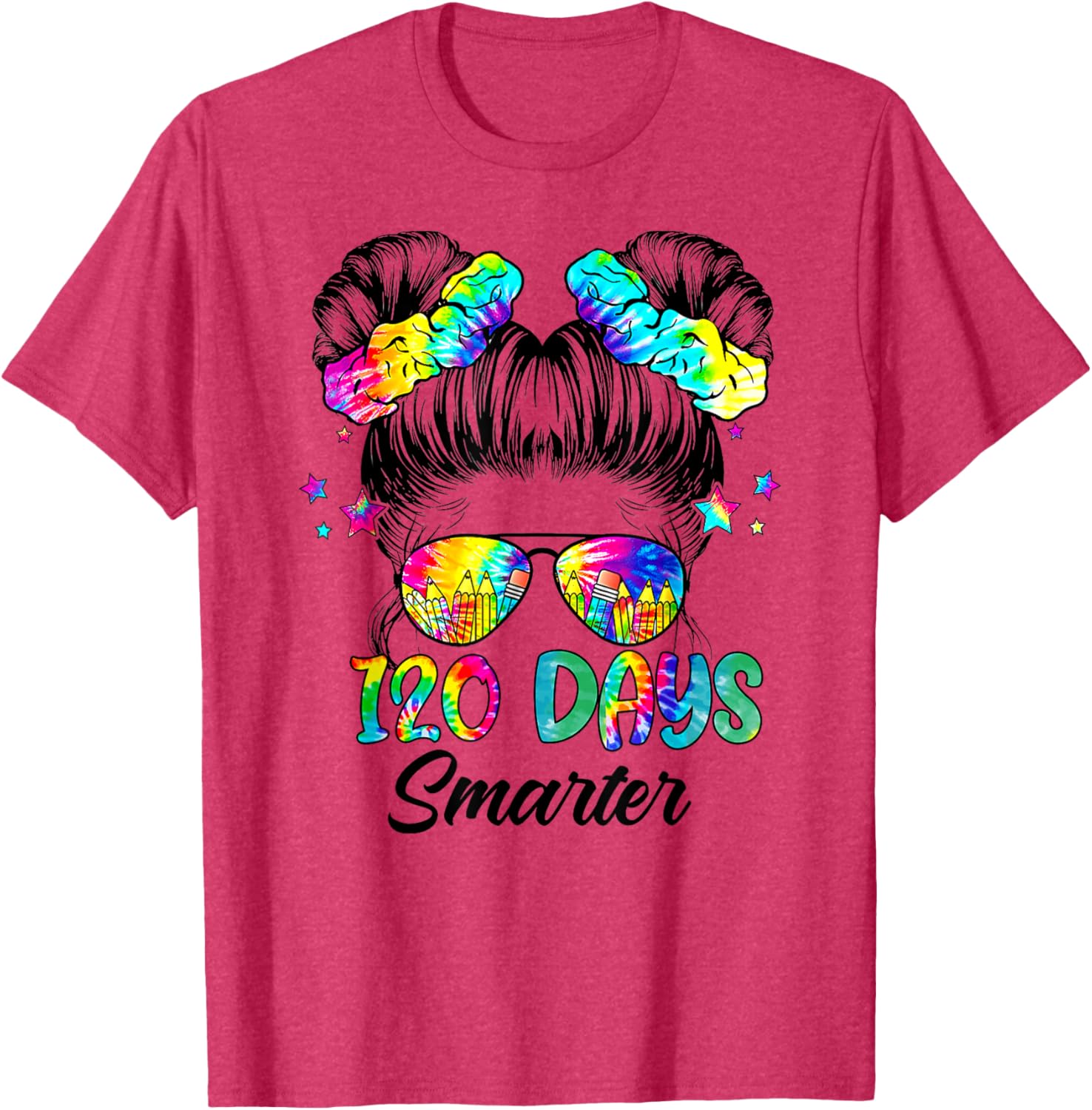 Messy Bun 120 Days of School Tie Dye Shirt for Smart Students - 5