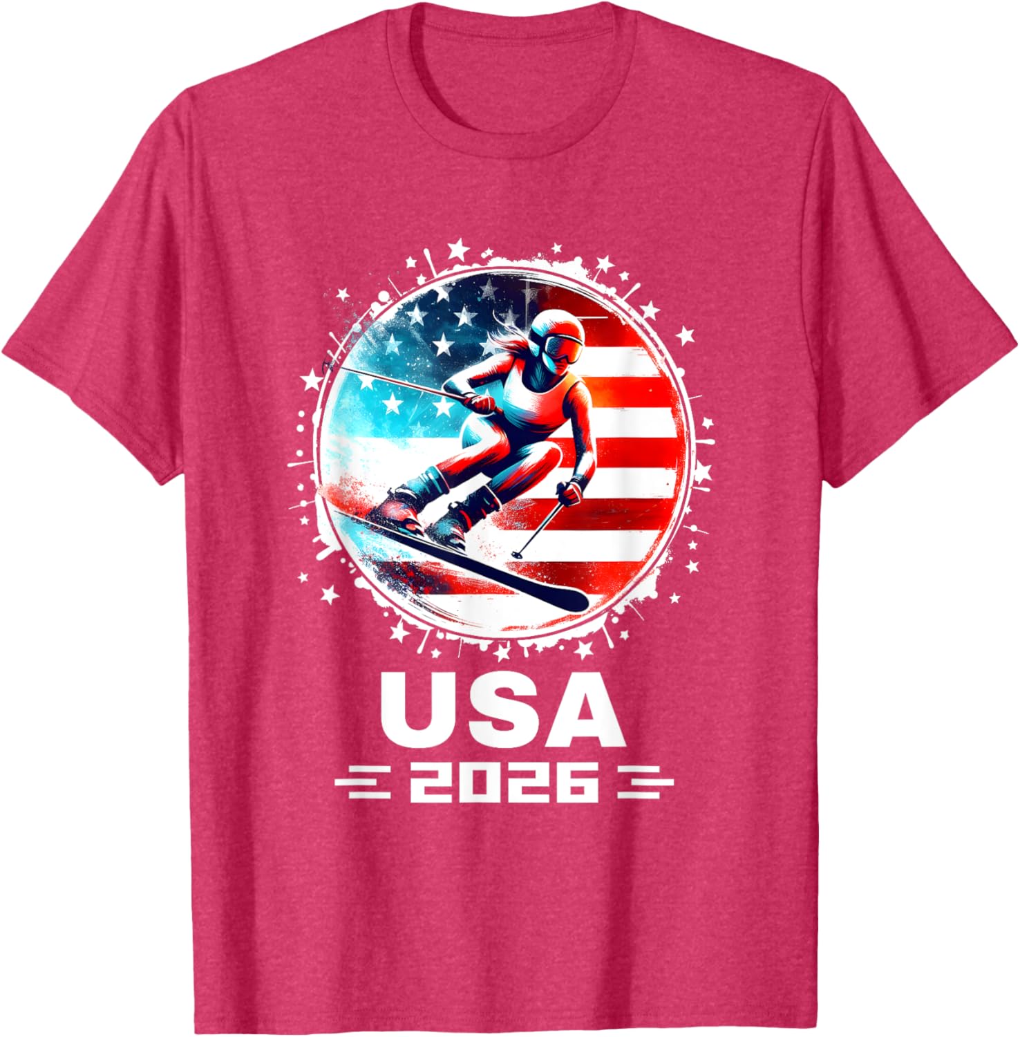 Skier USA Team 2026 American Flag Women's Skiing T-Shirt - 7