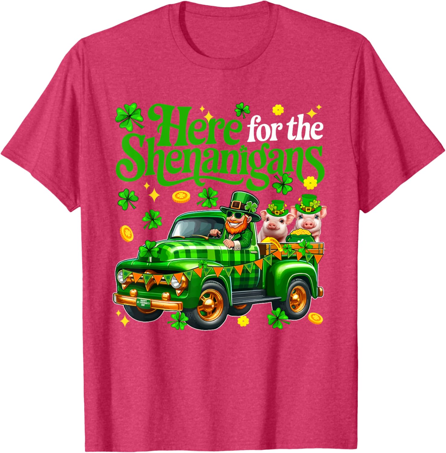 Here For The Shenanigans St Patrick's Day Pig Truck T-Shirt for Fun Lovers - 3