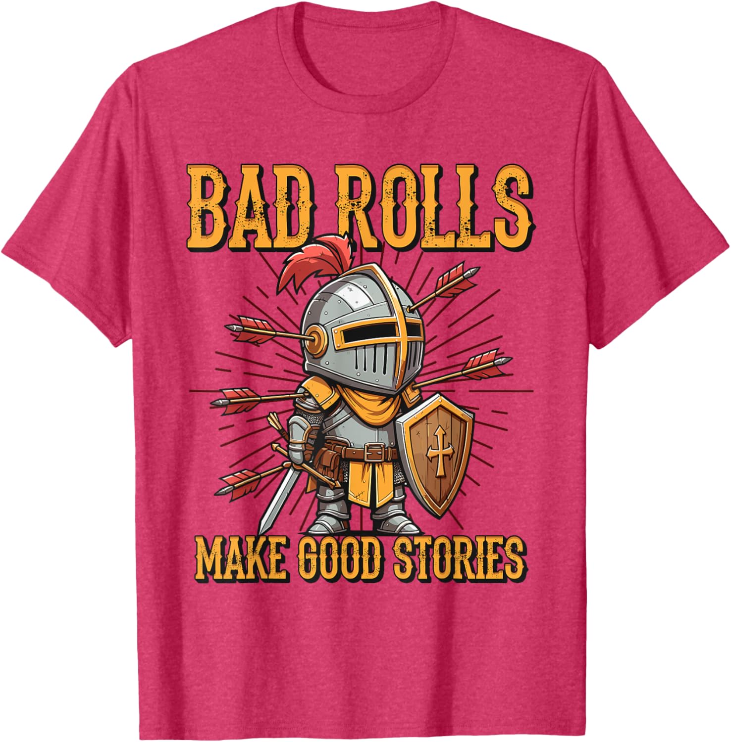 Bad Rolls Makes Good Stories Funny Knight Humor T-Shirt for Gamers - 9