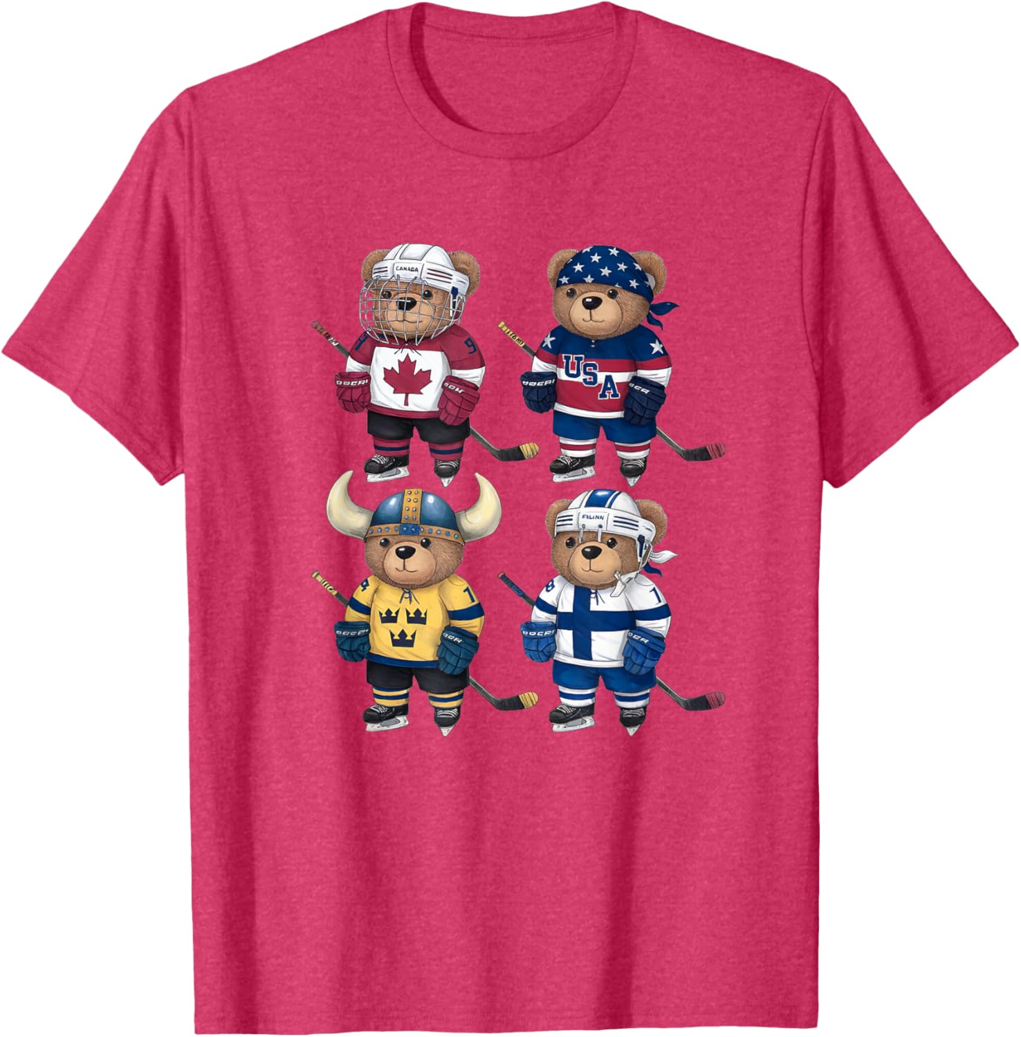 Four Nations Battle Teddy Bear Hockey Player T-Shirt for Fans - 19