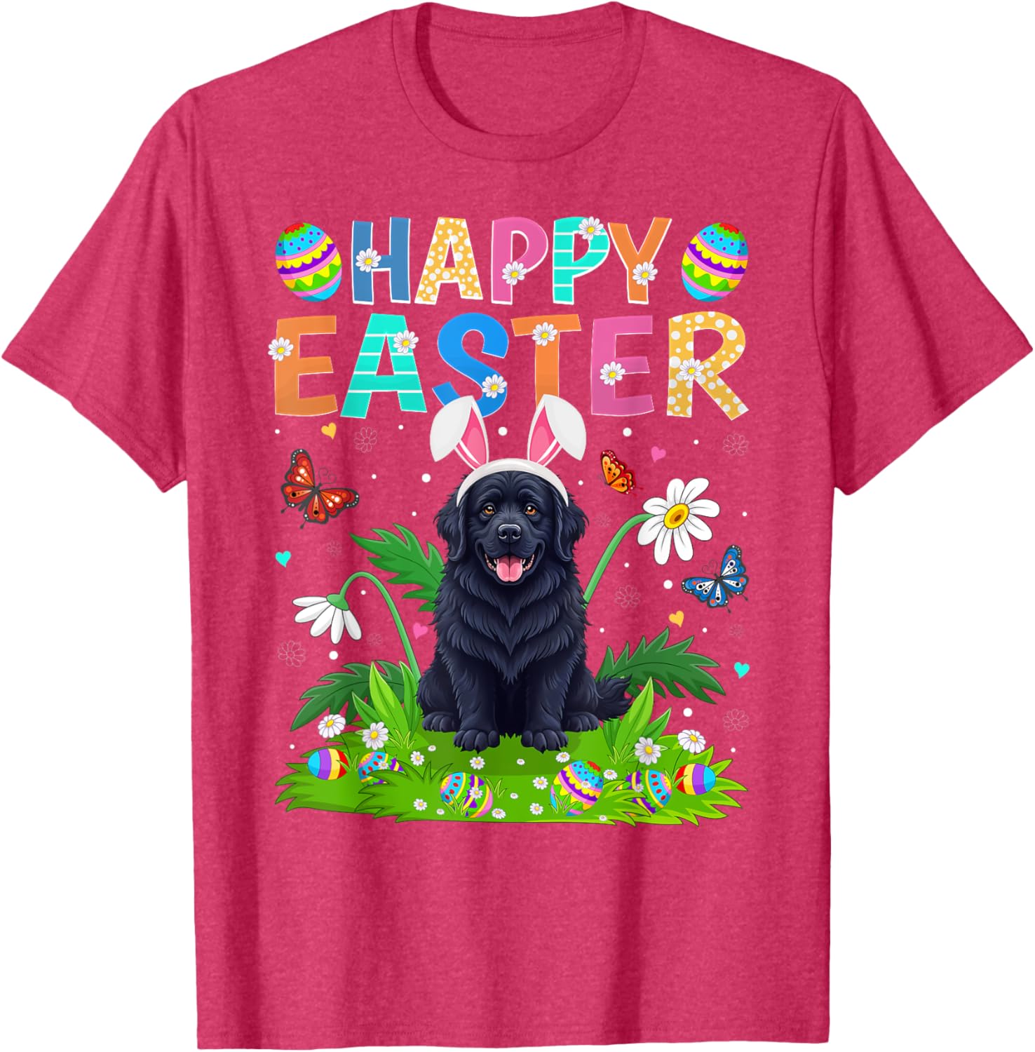 Newfoundland Dog Easter Egg Hunt T-Shirt with Bunny Ears Design - 21