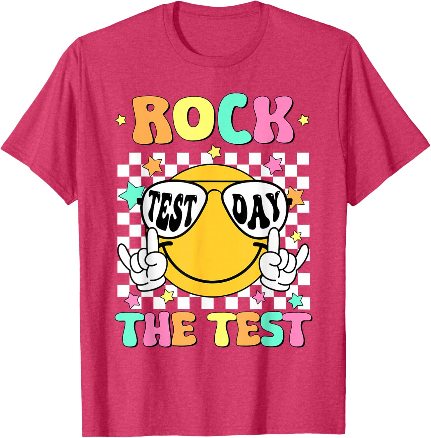 Rock the Test Teacher T-Shirt with Smile Face for Test Day Fun - 3