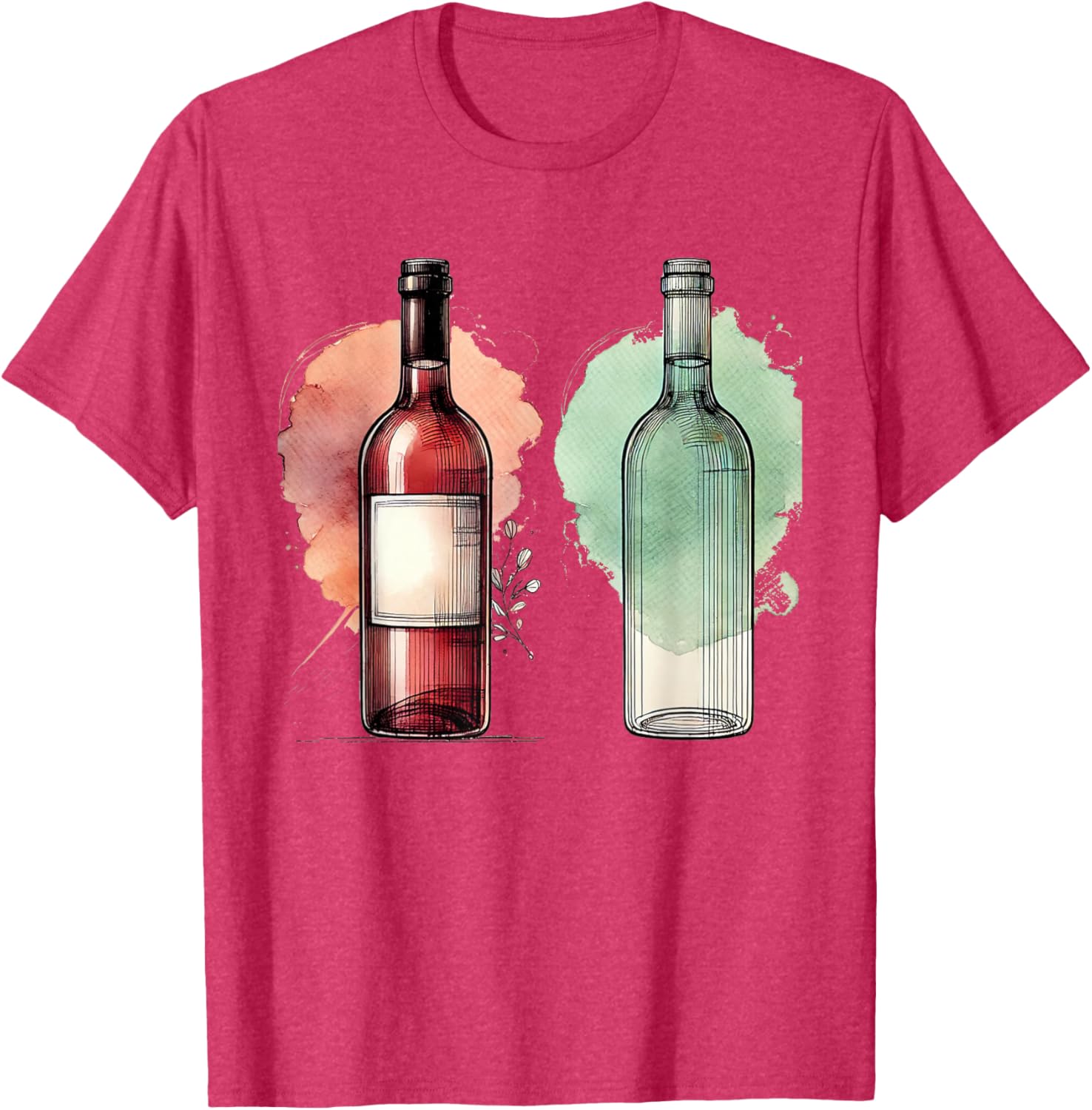 Watercolor Wine Bottles Line Drawing T-Shirt for Wine Lovers - 2