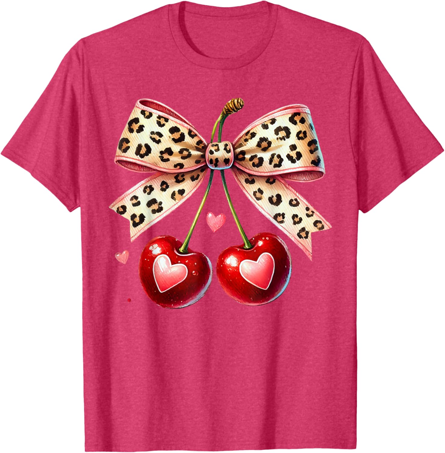 Coquette Cherry Heart Leopard Ribbon Bow T-Shirt for Valentine's Day - 22