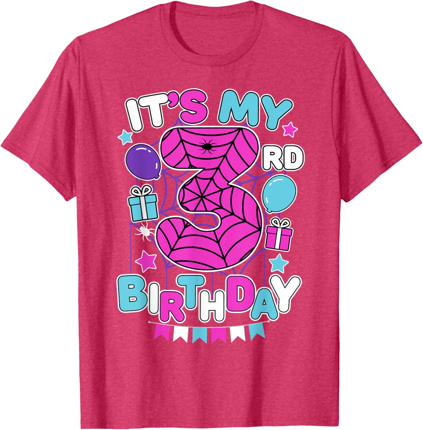 Cute 3rd Birthday Spider Web Theme T-Shirt for Girls Age Three - 7