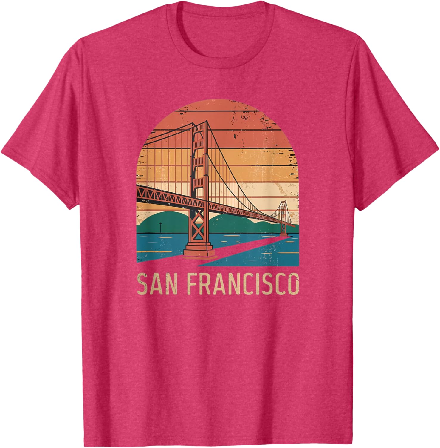 Retro San Francisco Bridge Sunset T-Shirt for Vintage Style Lovers - 13