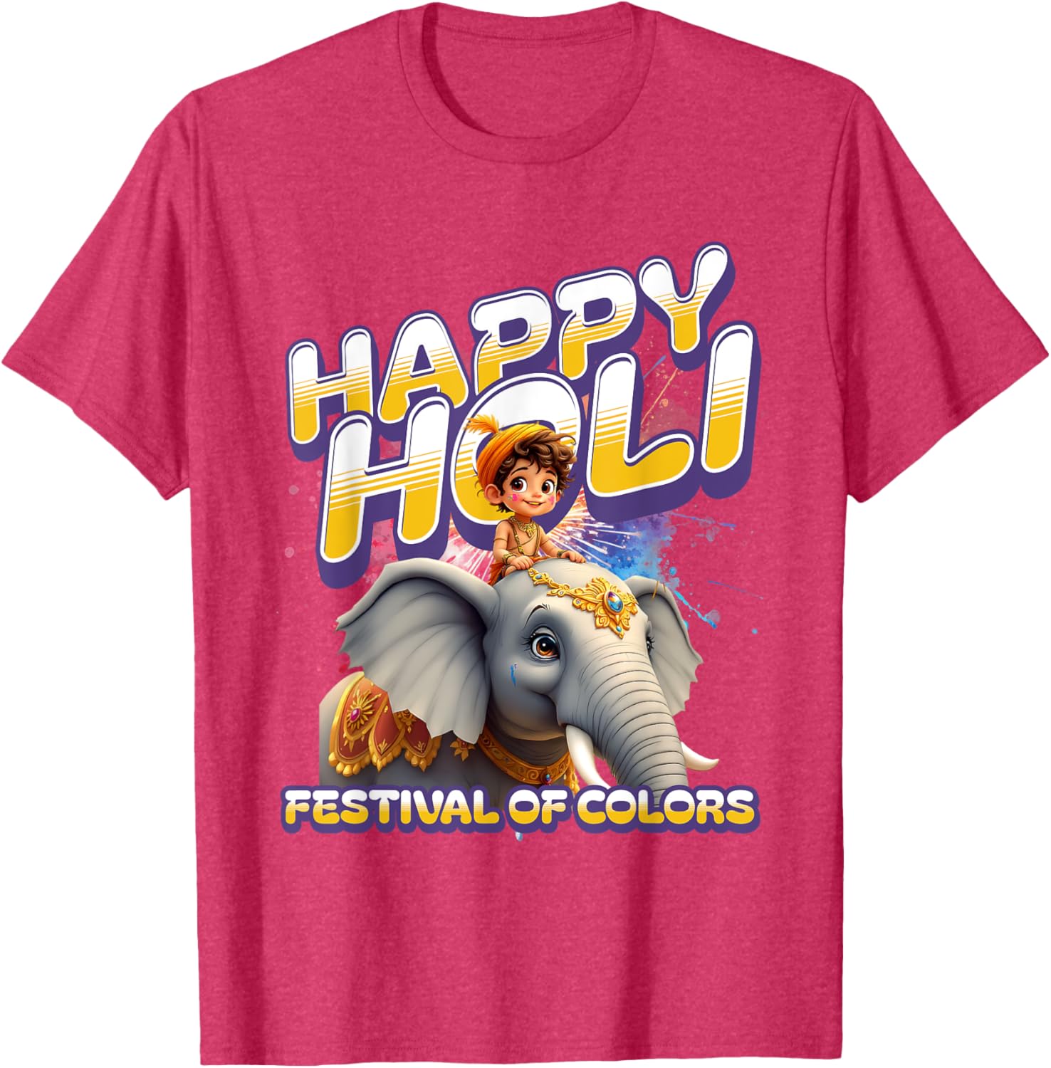 Happy Holi Elephant Festival T-Shirt for Boys Spring Colors Apparel - 14