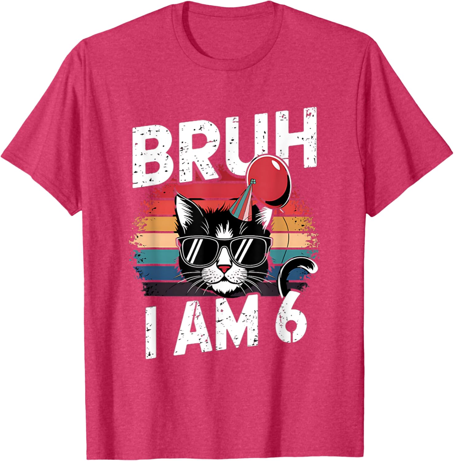 Retro Sunset Cat T-Shirt for Kids 6th Birthday Party Celebration - 18