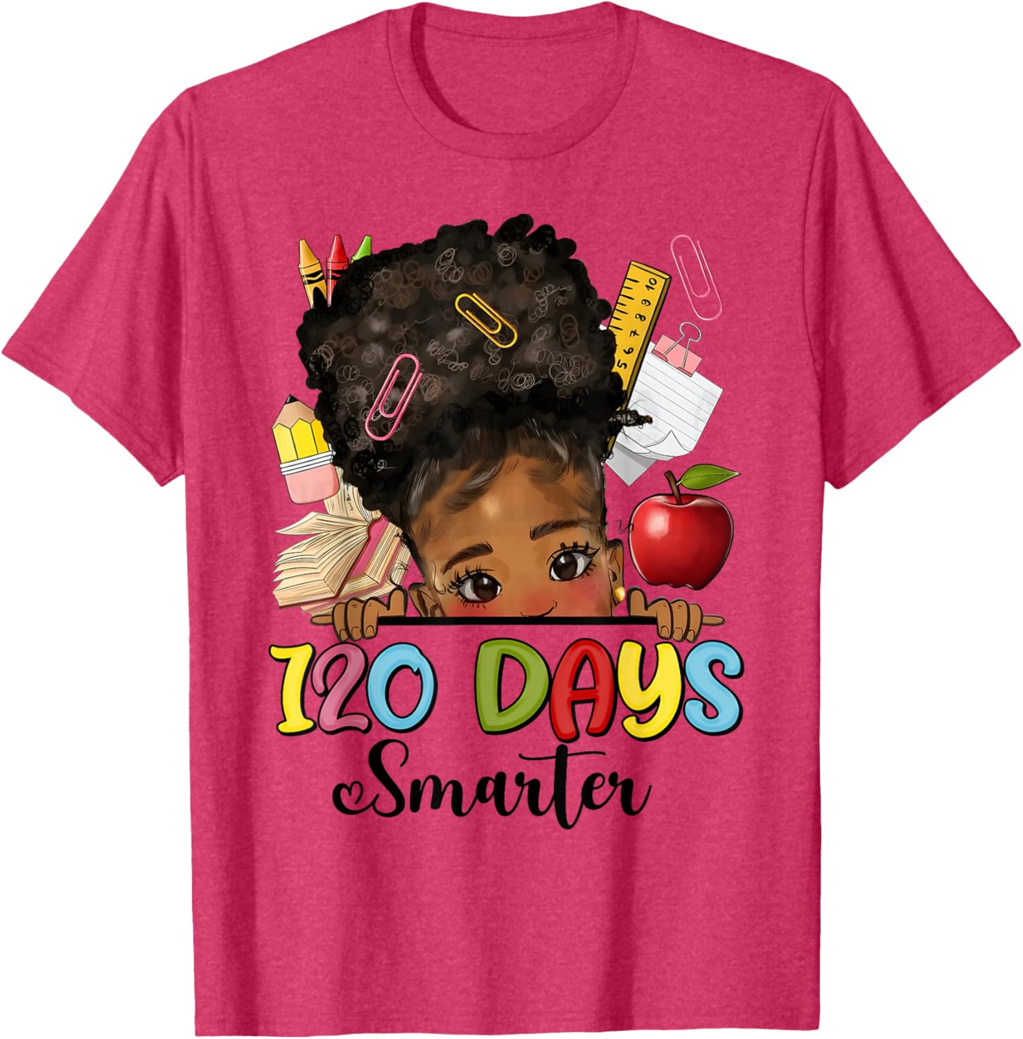 Messy Bun 120 Days Smarter Afro Girl T-Shirt for School Fun - 17