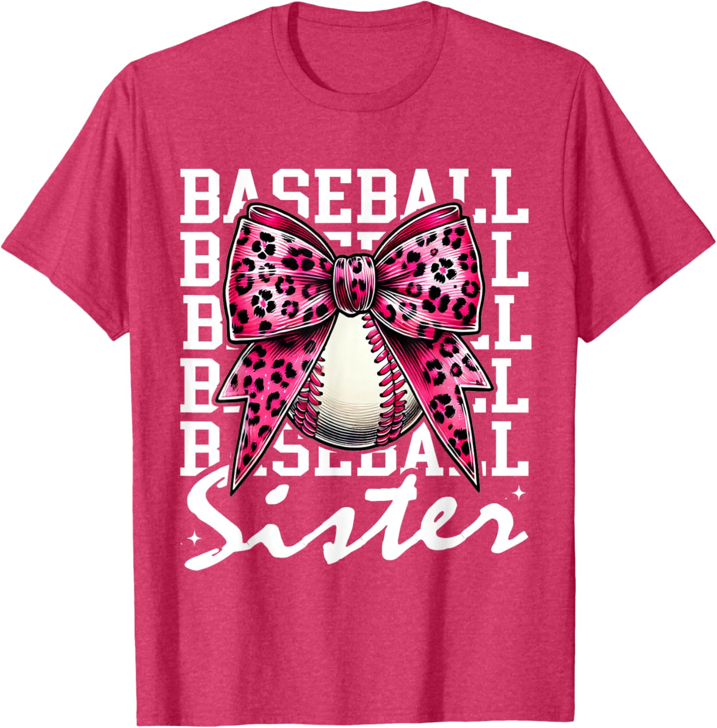 Pink Leopard Print Coquette Bow Baseball Sister T-Shirt for Trendy Style - 15