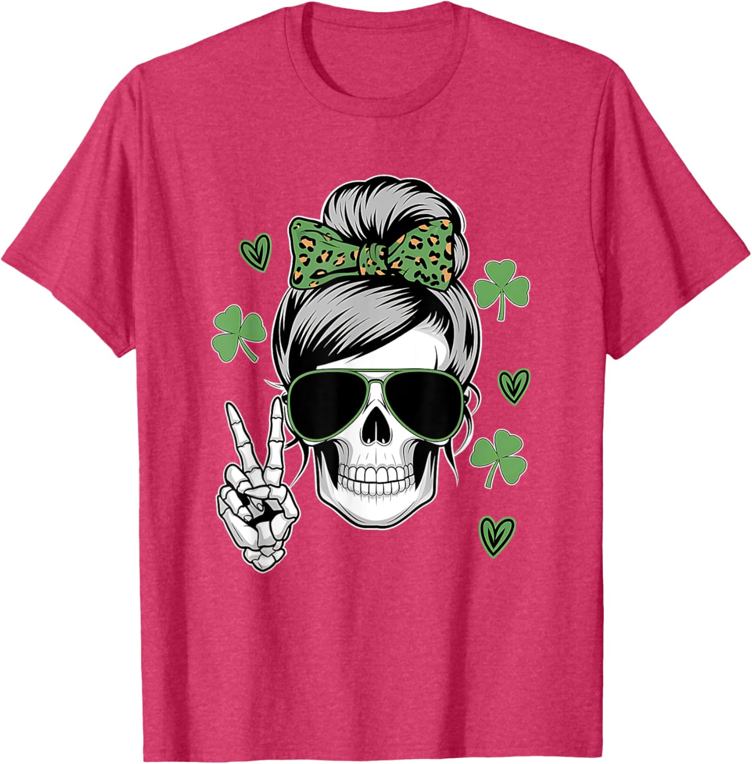 St Patricks Day Skull Messy Bun T-Shirt for Women - Fun and Stylish Wear - 1