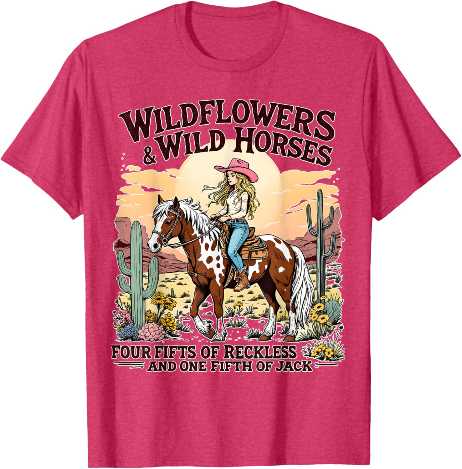 Wild Flowers and Wild Horses Southern Sunset Cowgirls T-Shirt for Women - 17