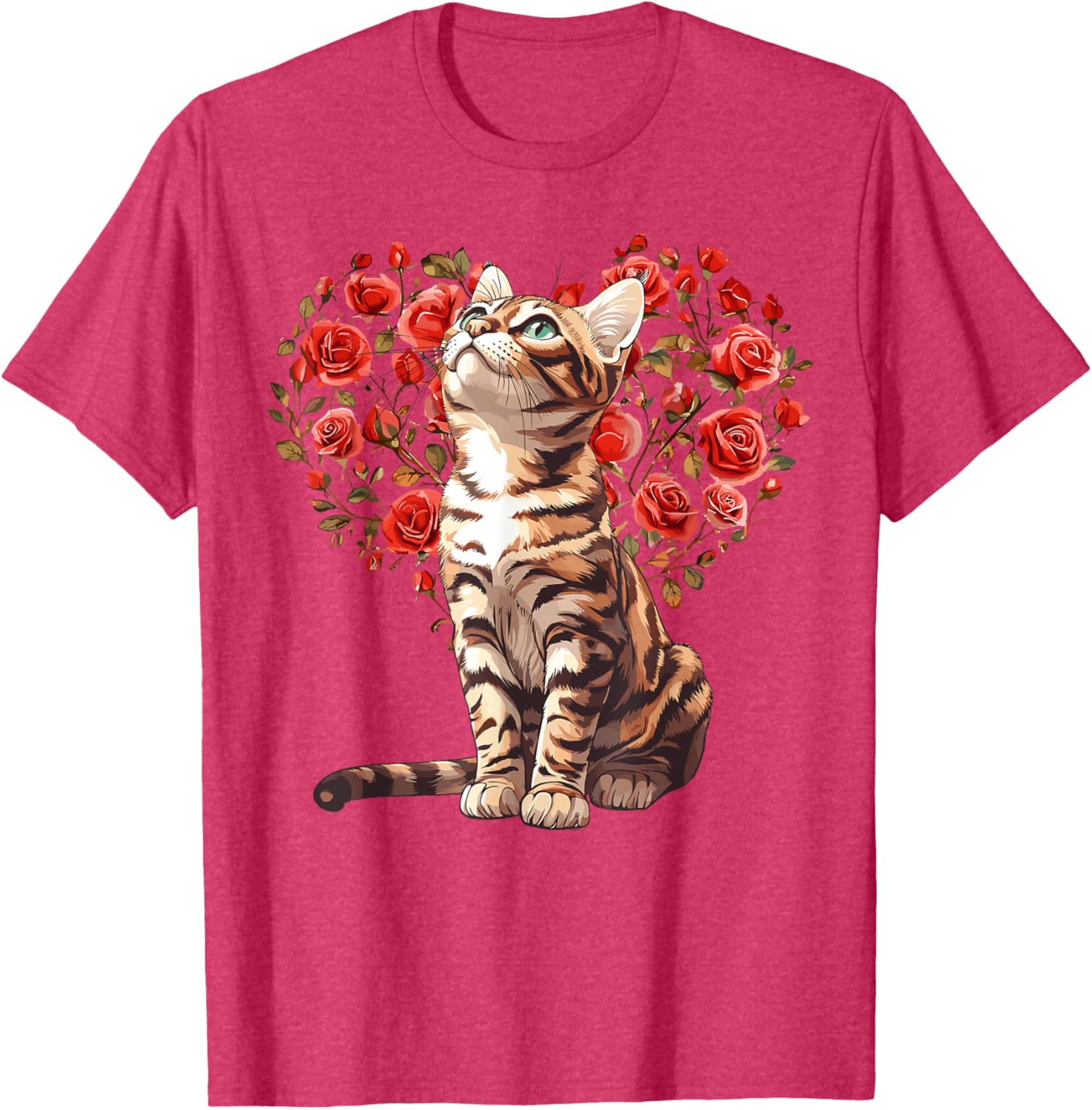 Bengal Cat Valentine's Day Heart Floral Design T-Shirt for Cat Lovers - 16