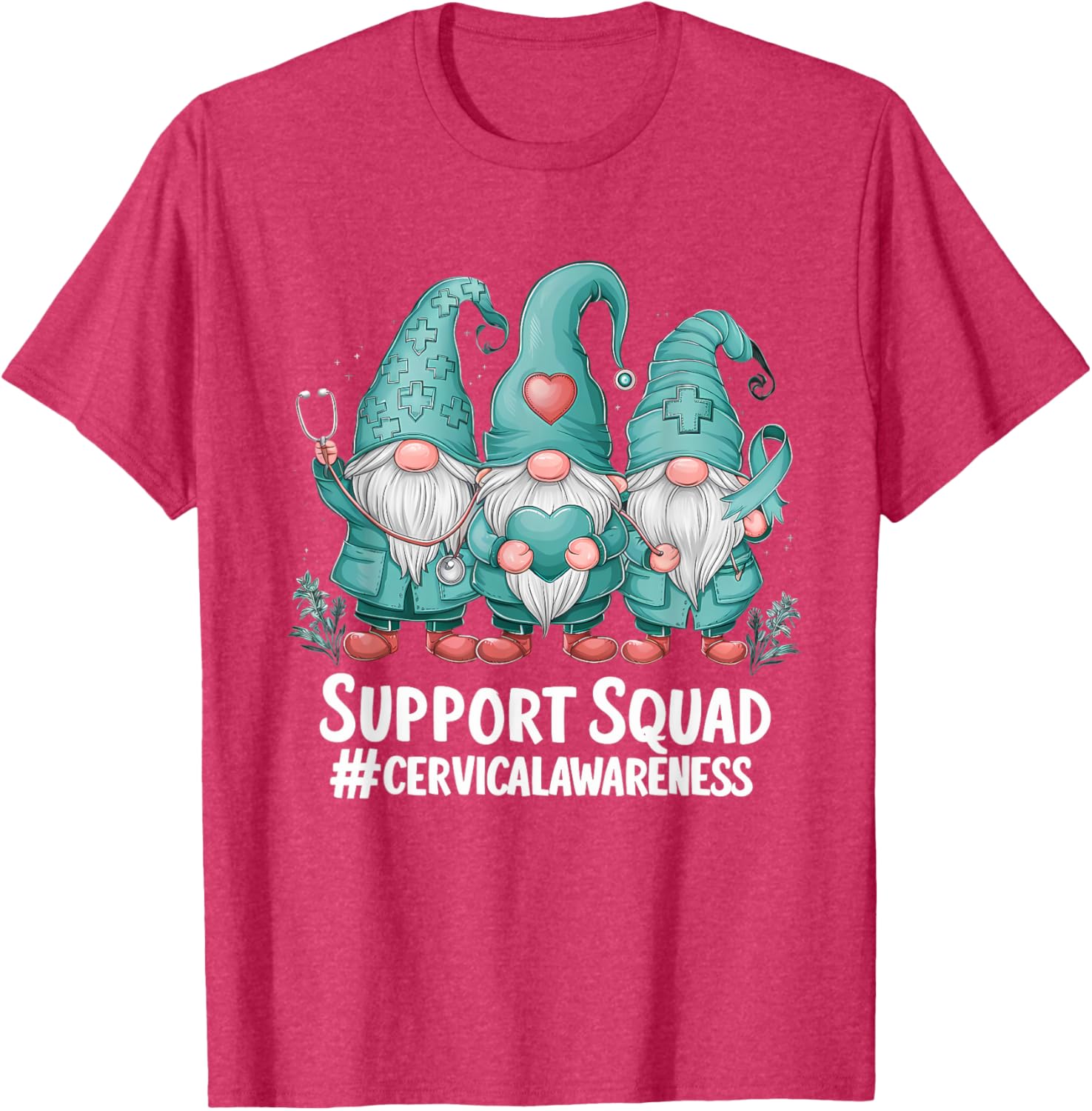 Cervical Cancer Awareness Teal Ribbon Gnome T-Shirt for Supporters - 1