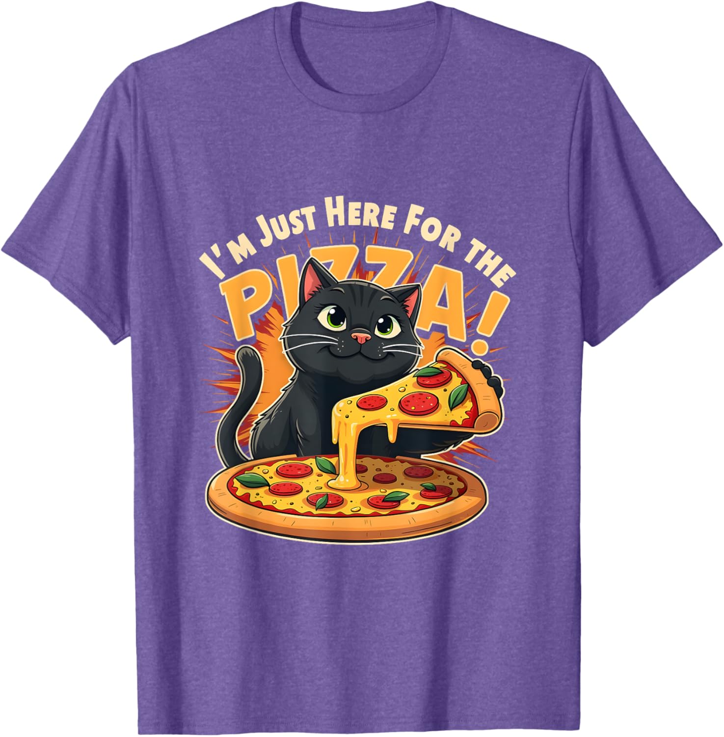Funny I'm Just Here for the Pizza Cat T-Shirt for Foodie Lovers - 16