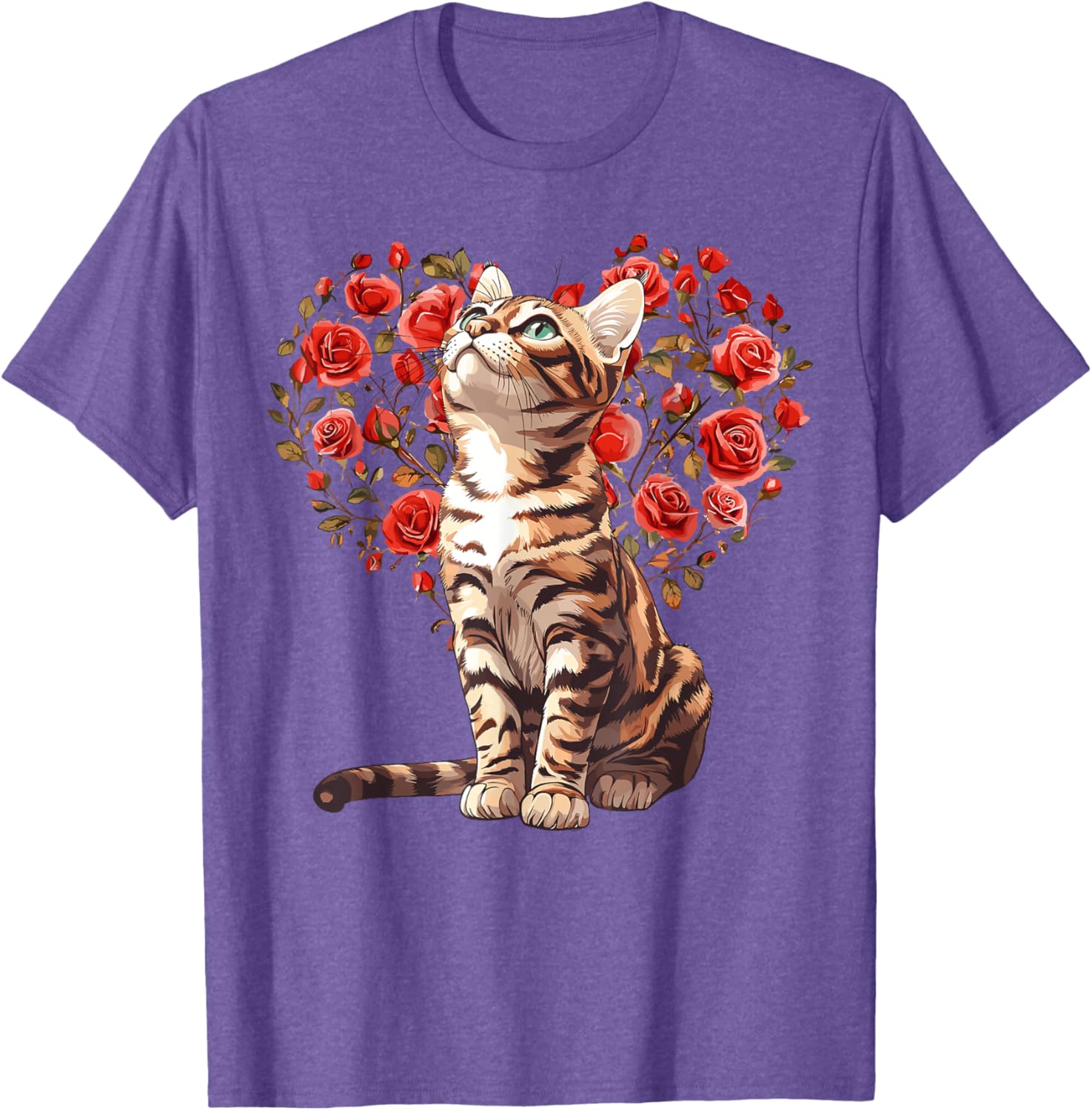 Bengal Cat Valentine's Day Heart Floral Design T-Shirt for Cat Lovers - 22