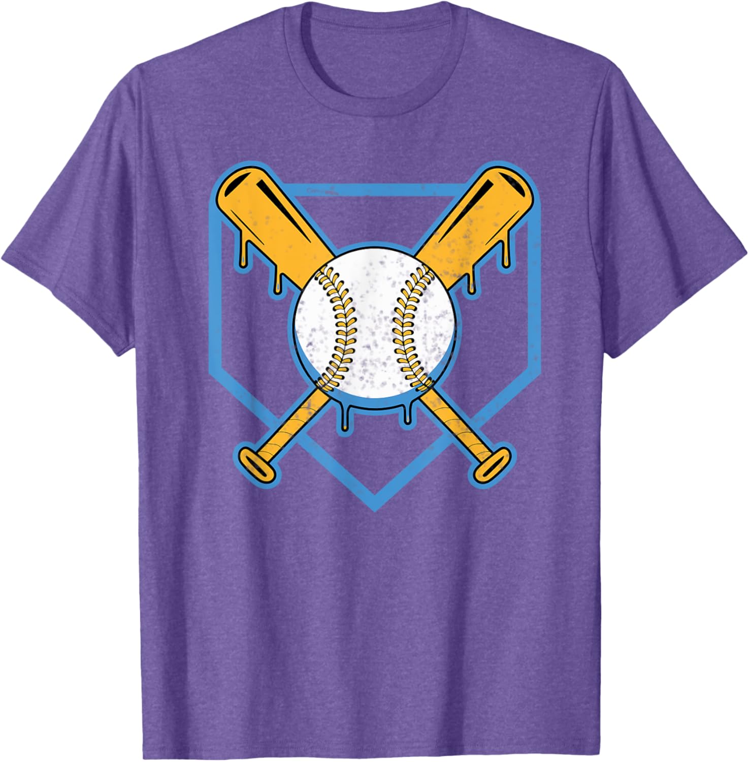 Yellow Baseball Home Plate Drip T-Shirt for Boys Sports Style - 25