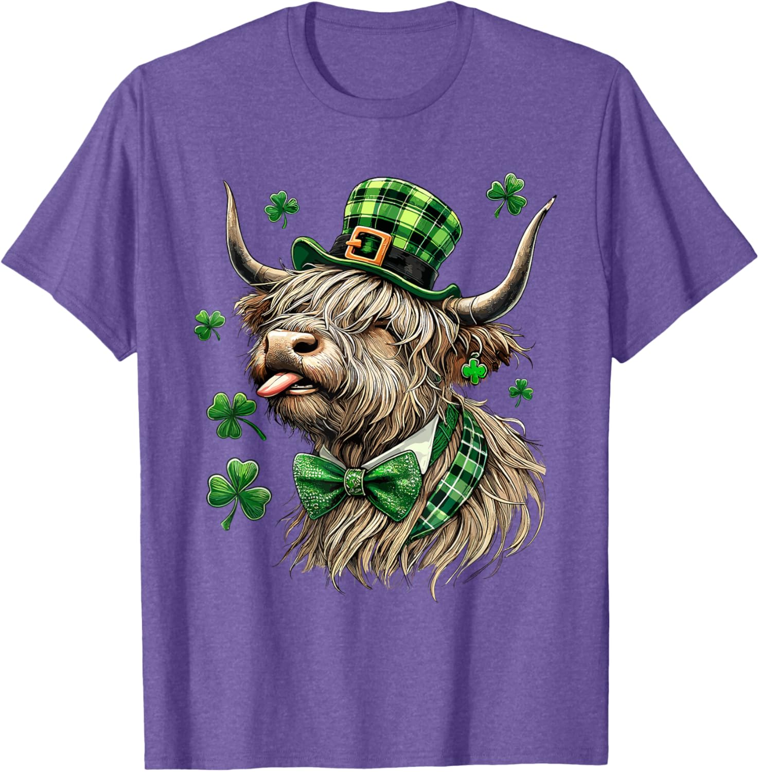 St. Patrick's Day Highland Cow T-Shirt with Lucky Shamrock Design - 11