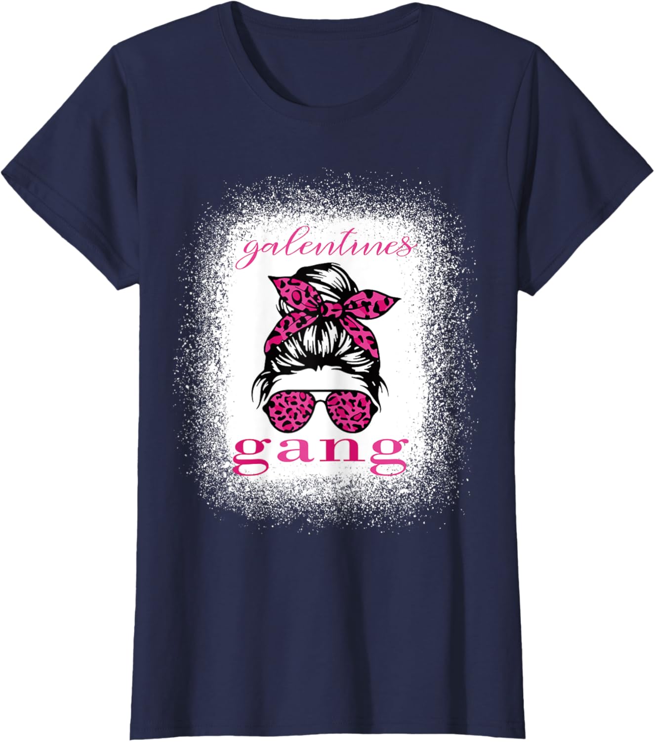 Galentine Gang Matching T-Shirt with Messy Bun Leopard Bleached Design - 7