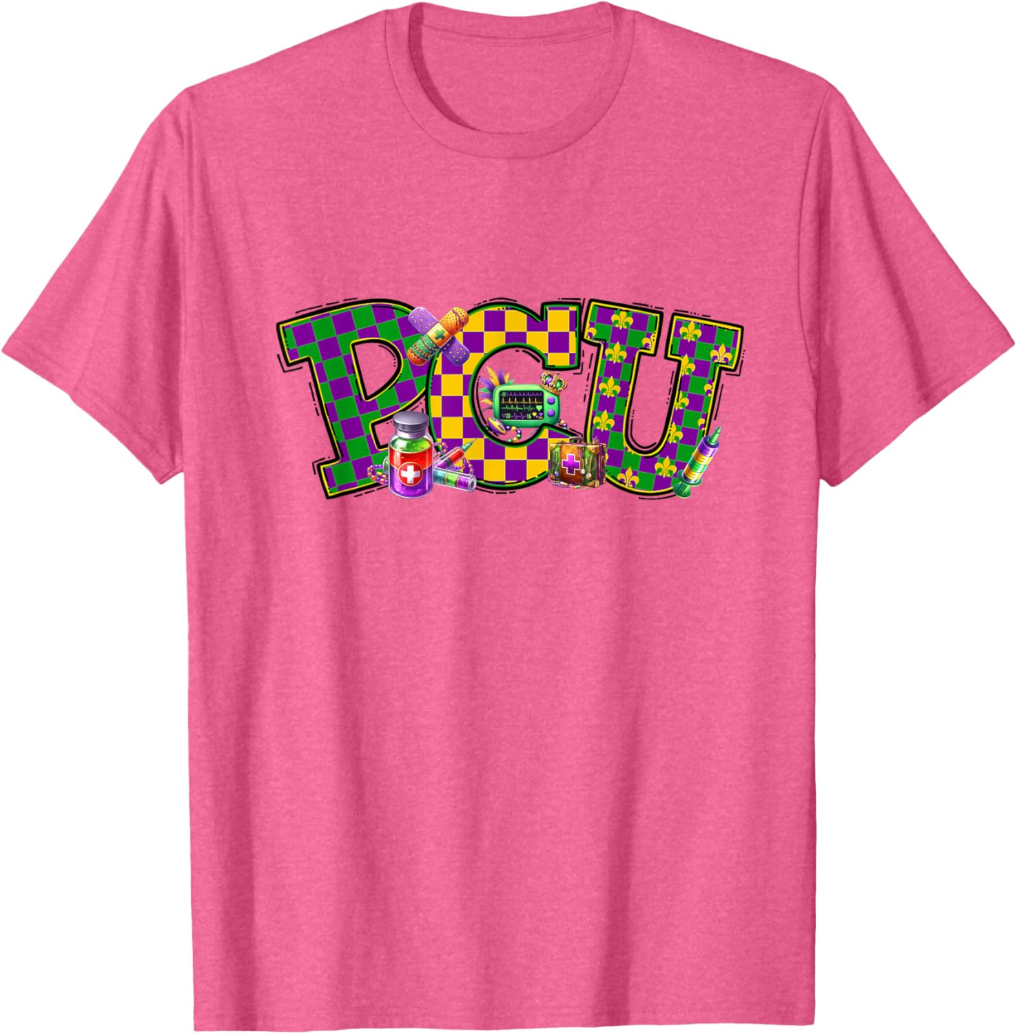 Mardi Gras PCU Nurse T-Shirt for Women - Fun Medical Care Unit Apparel - 17