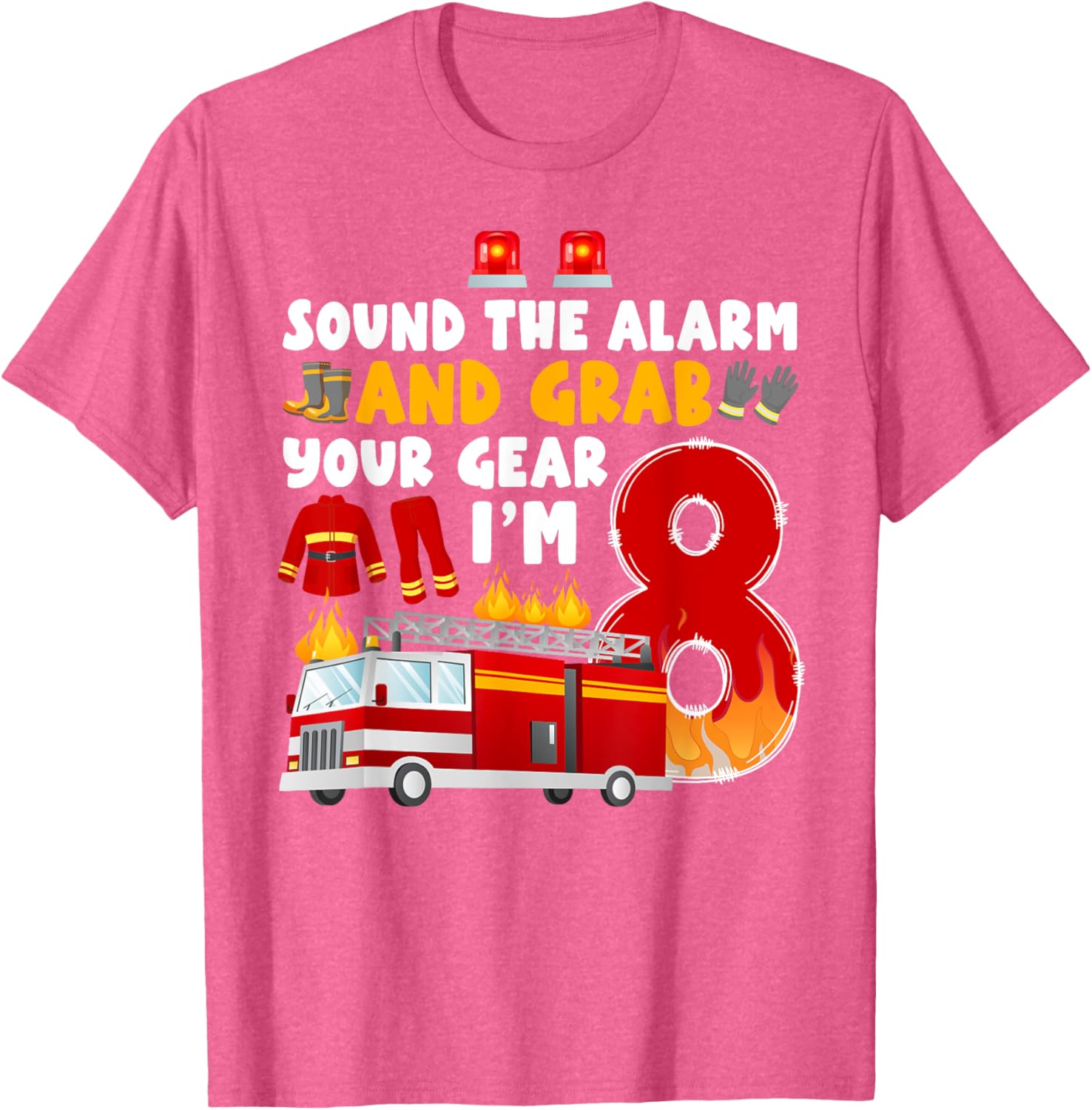 8th Birthday Firefighter T-Shirt for Boys Cute Fireman Graphic Tee - 18