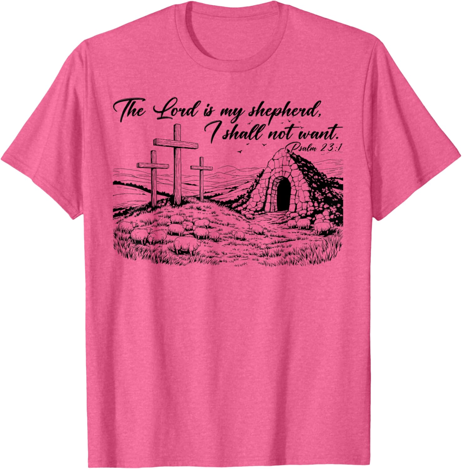 Happy Easter Christian T-Shirt The Lord Is My Shepherd Design - 14