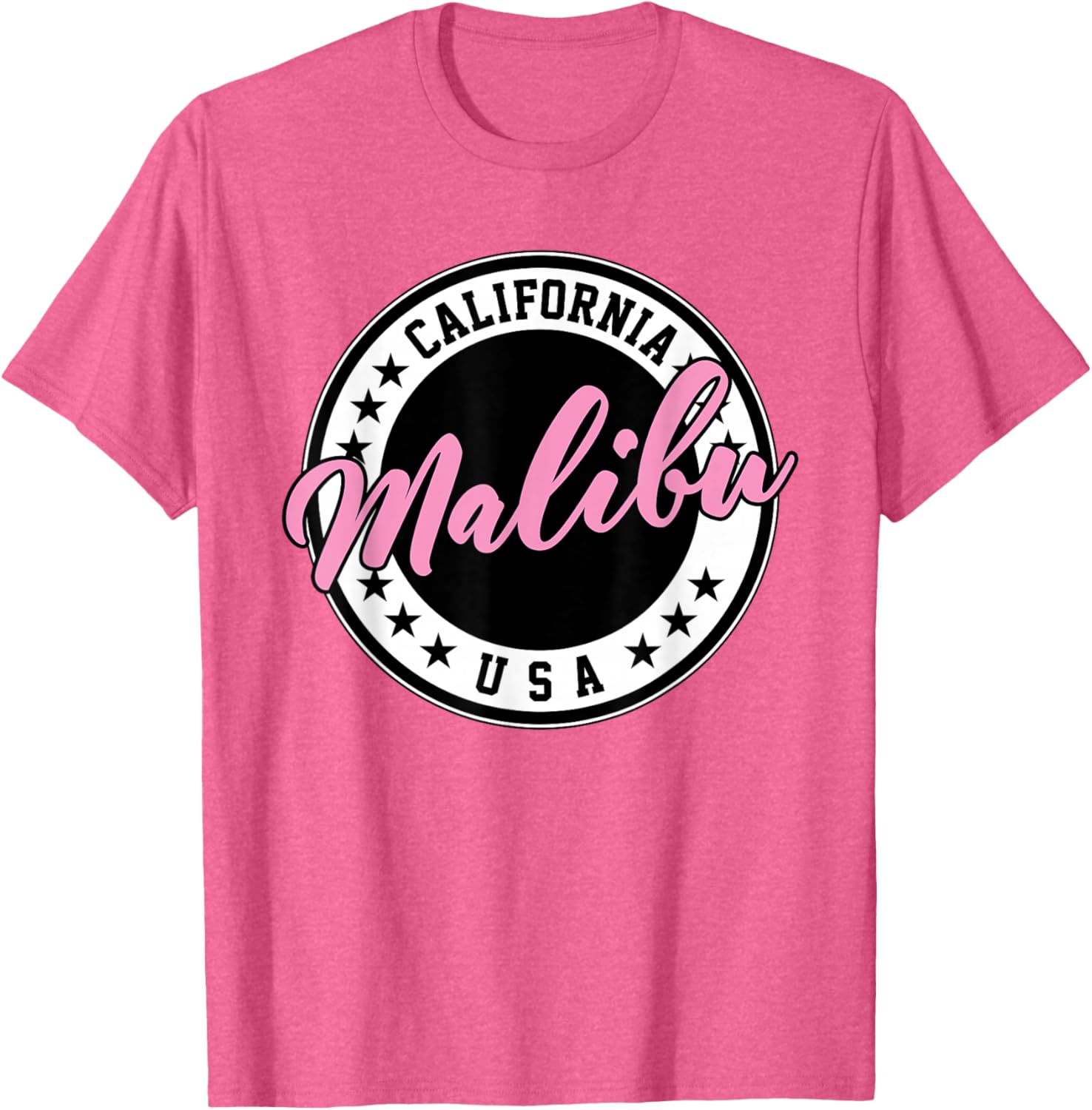 Malibu California Pink Script Circle T-Shirt for Trendy Summer Style - 4