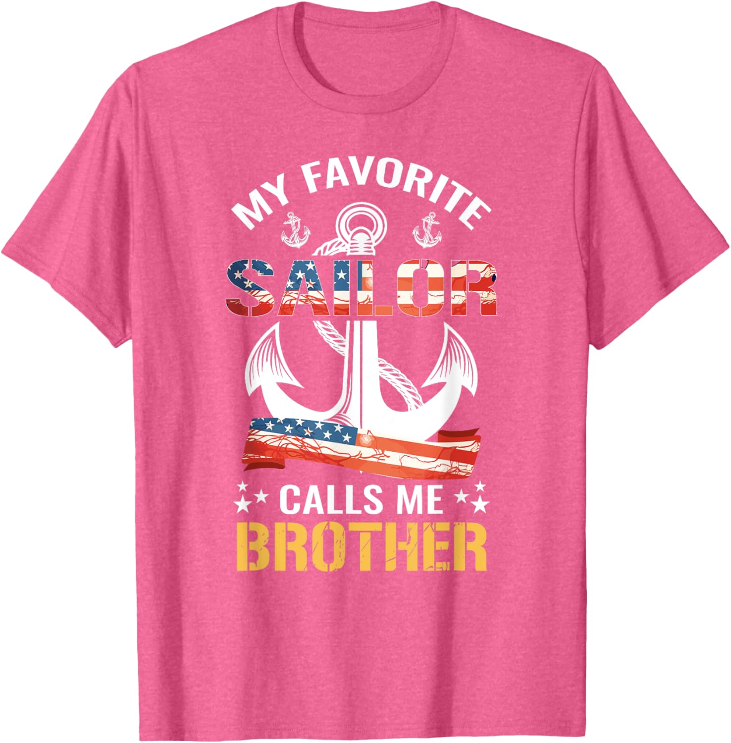 My Favorite Sailor Calls Me Brother USA Flag Anchor T-Shirt for Men - 16