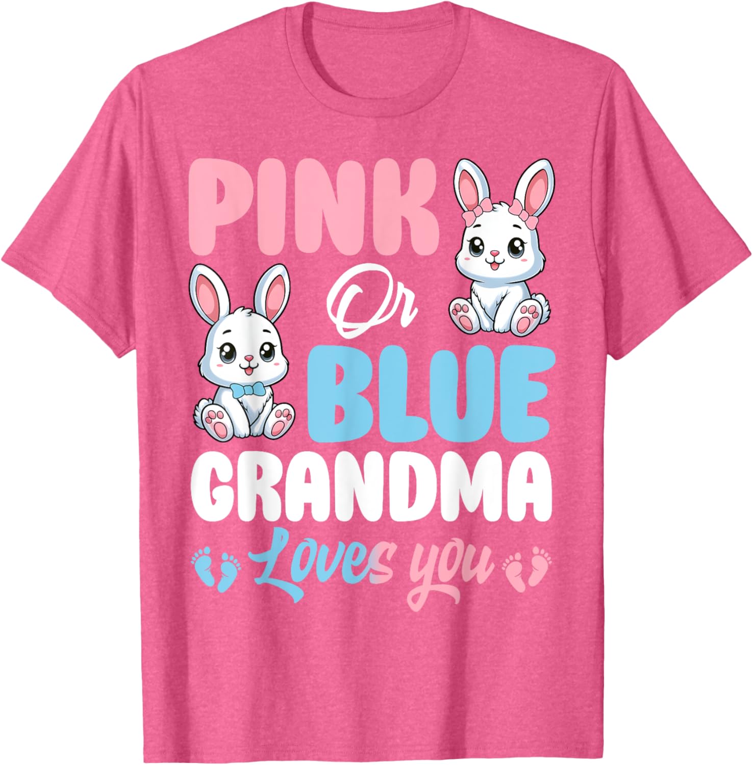 Pink or Blue Grandma Loves You Bunny Gender Reveal T-Shirt for Kids - 1