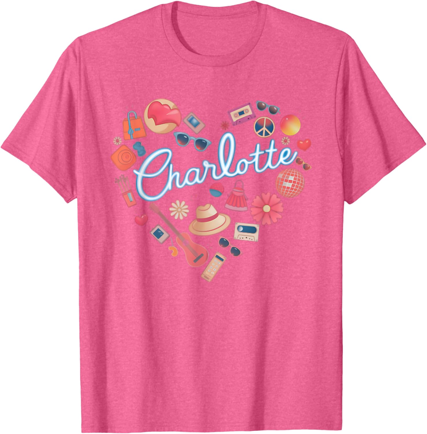Personalized Retro Charlotte Heart T-Shirt for Girls - Cute Casual Wear - 6