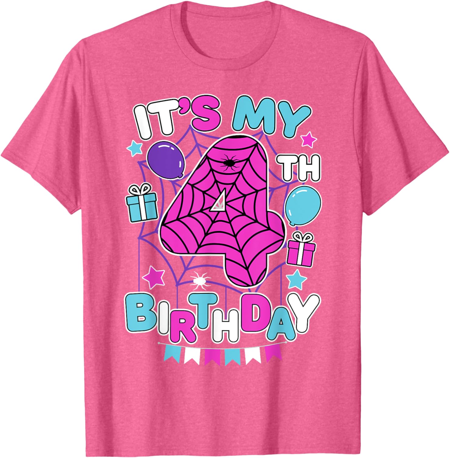 Cute 4th Birthday Spider Web T-Shirt for Girls Halloween Party - 8