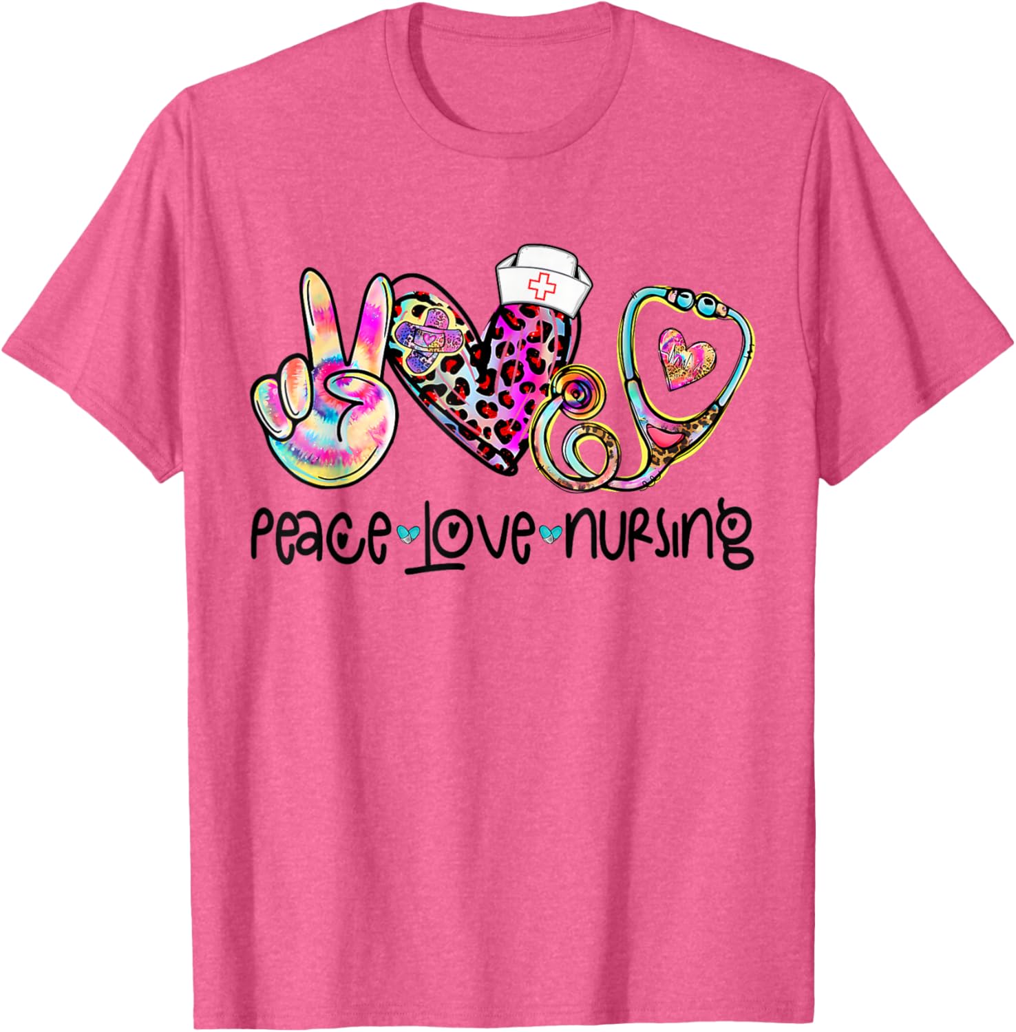 Peace Love Nursing Stethoscope T-Shirt for Nurse Week 2025 Perfect Gift - 7