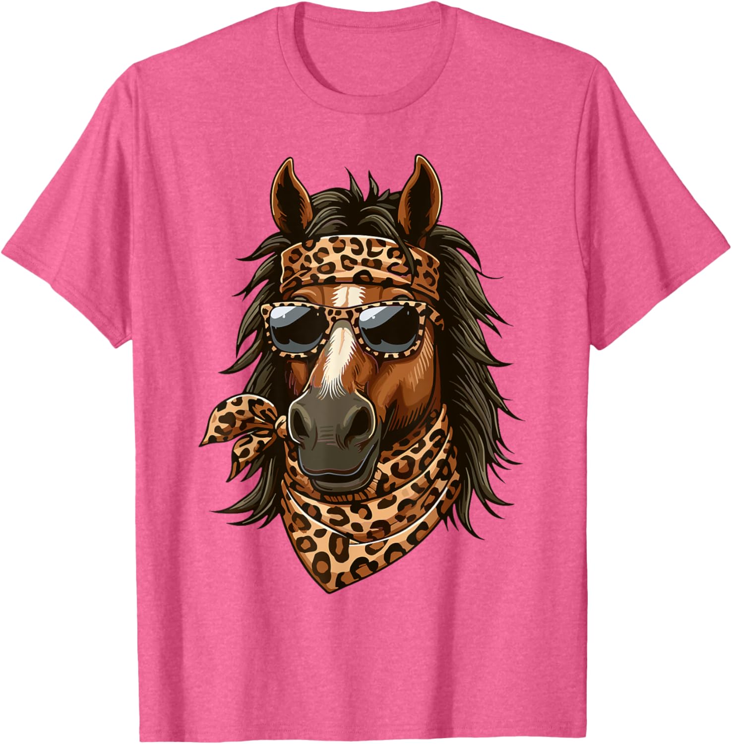 Stylish Horse in Leopard Scarf and Sunglasses T-Shirt for Animal Lovers - 29