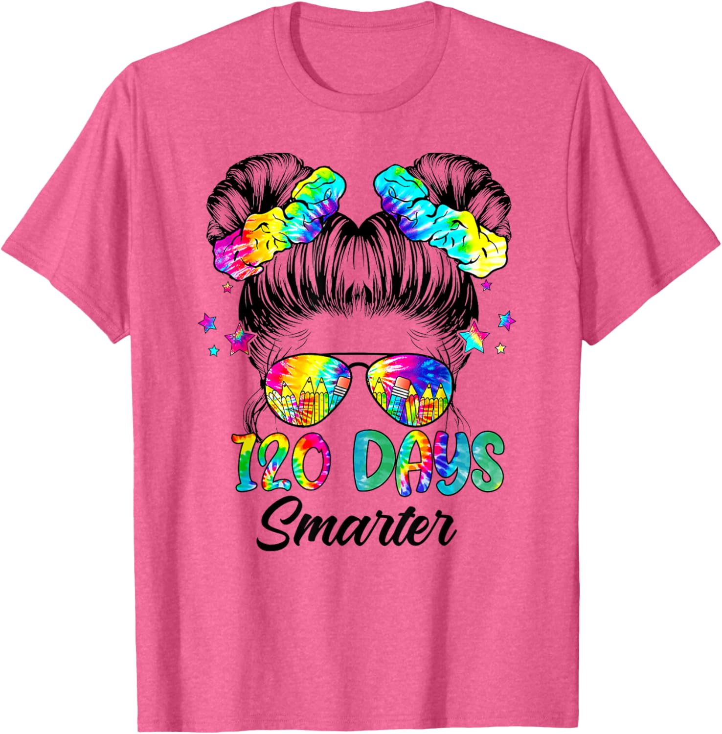 Messy Bun 120 Days of School Tie Dye Shirt for Smart Students - 15