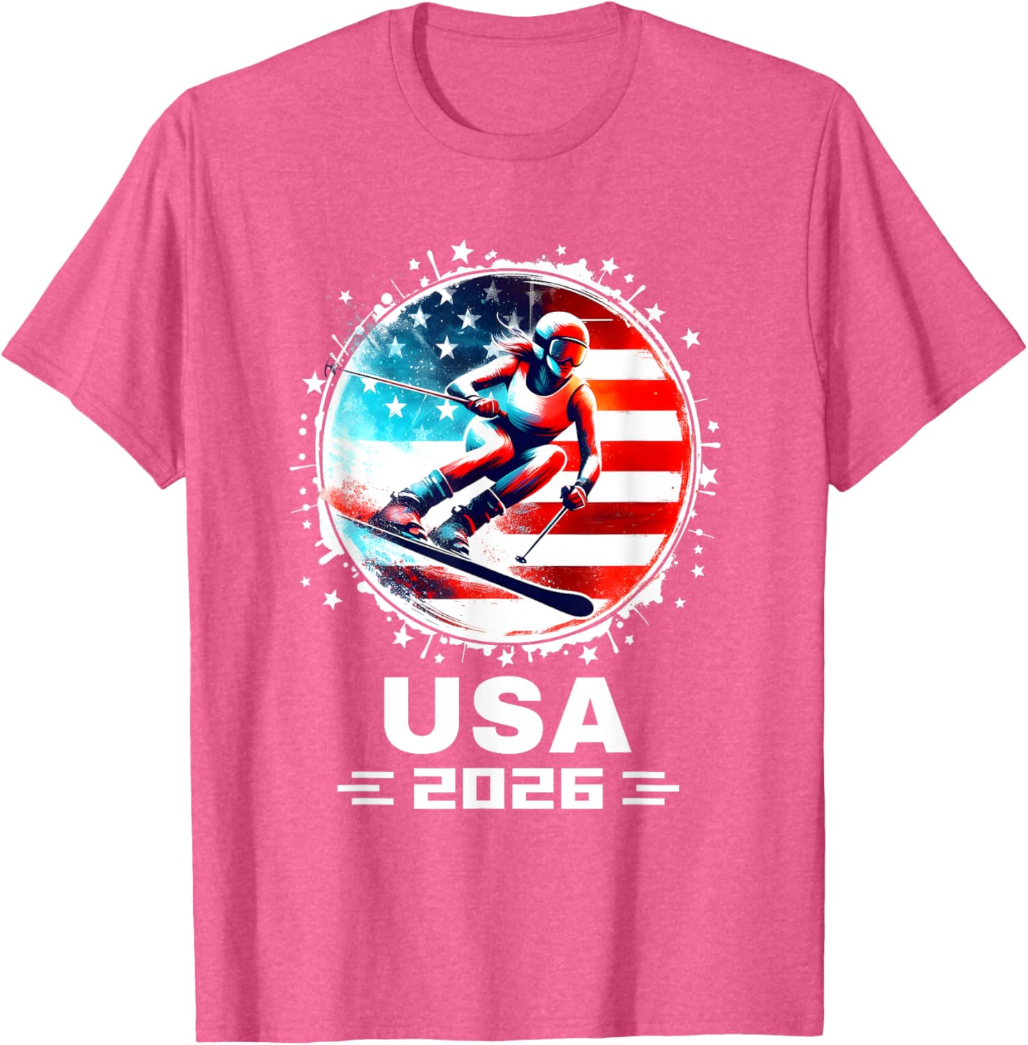 Skier USA Team 2026 American Flag Women's Skiing T-Shirt - 15