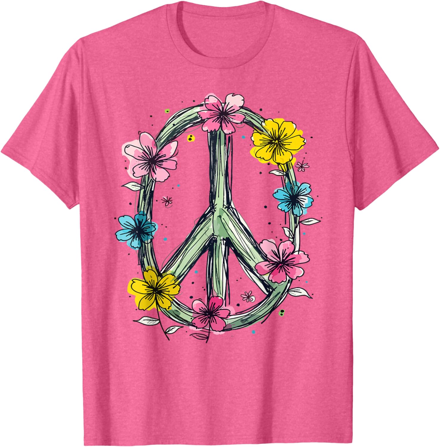 Flower Power Peace Sign T-Shirt for Women Love Hippie Style - 19