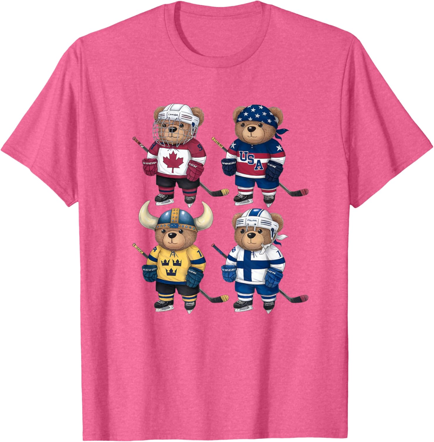 Four Nations Battle Teddy Bear Hockey Player T-Shirt for Fans - 18
