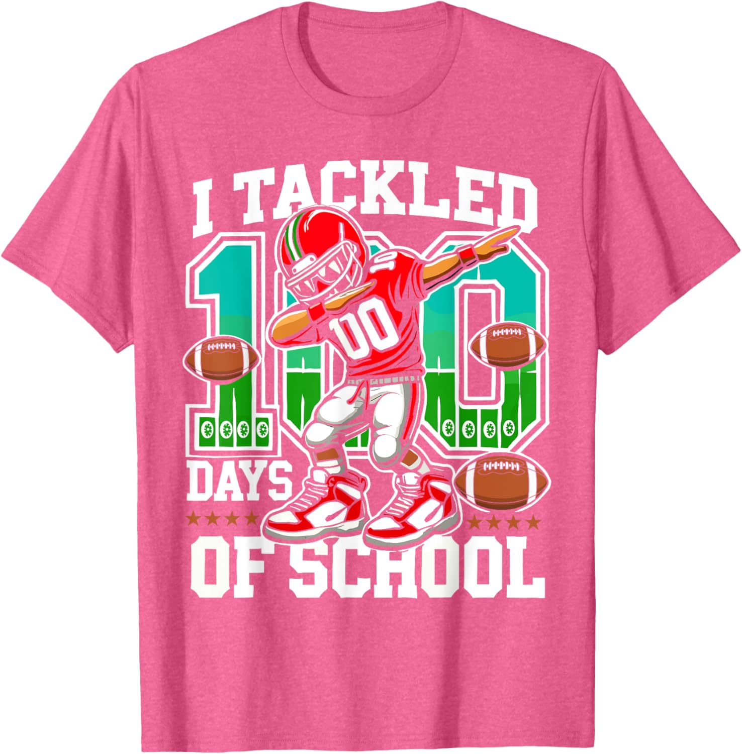 100 Days of School Football Teacher Student T-Shirt for Celebrating Fun - 11