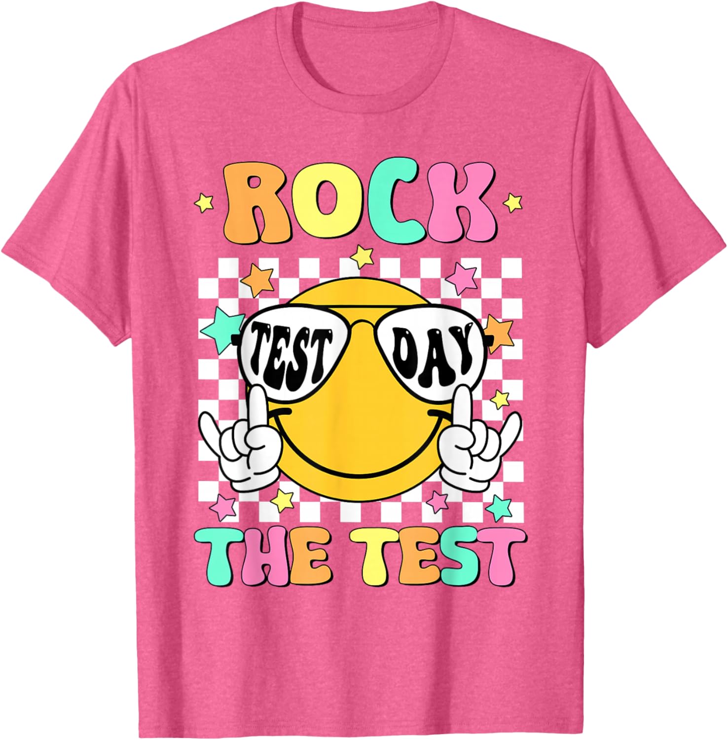 Rock the Test Teacher T-Shirt with Smile Face for Test Day Fun - 5