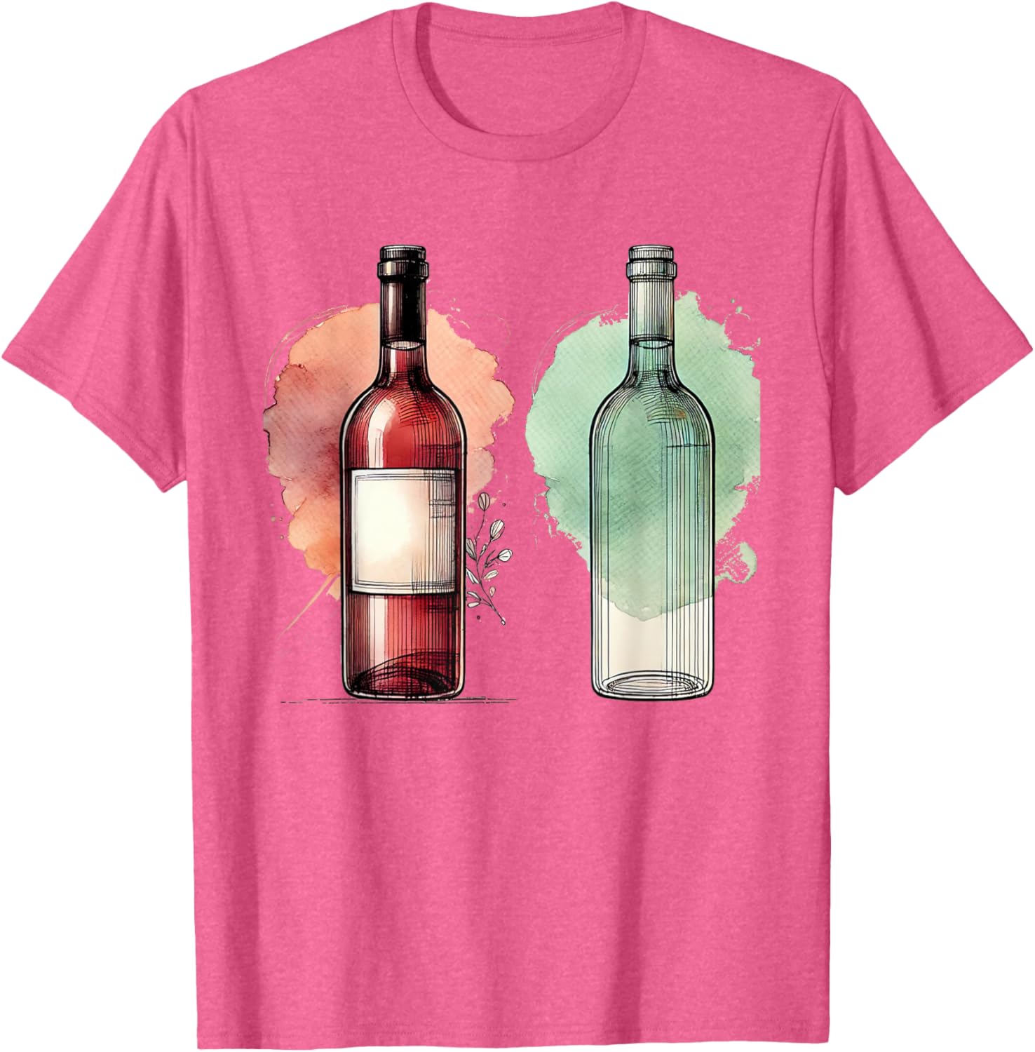 Watercolor Wine Bottles Line Drawing T-Shirt for Wine Lovers - 6