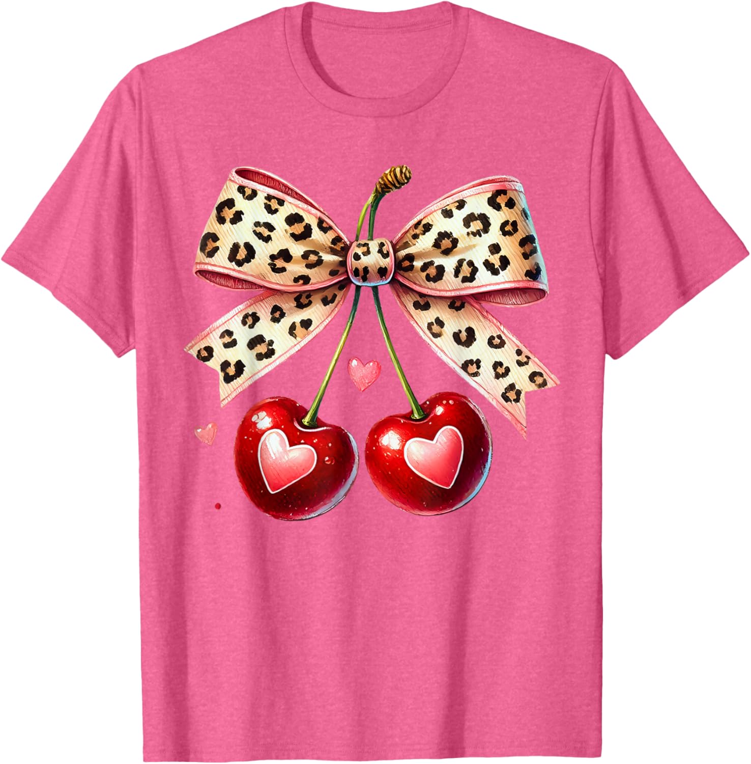 Coquette Cherry Heart Leopard Ribbon Bow T-Shirt for Valentine's Day - 8