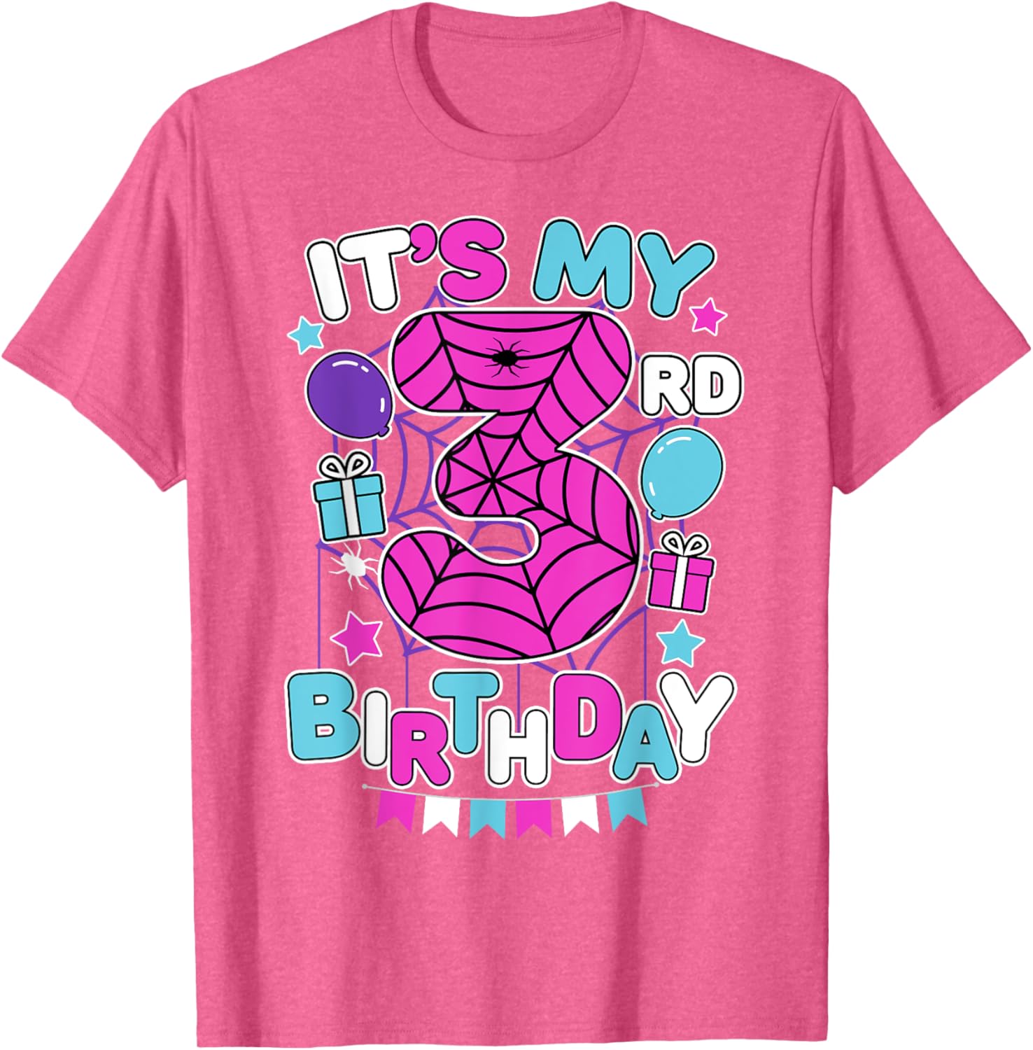 Cute 3rd Birthday Spider Web Theme T-Shirt for Girls Age Three - 6