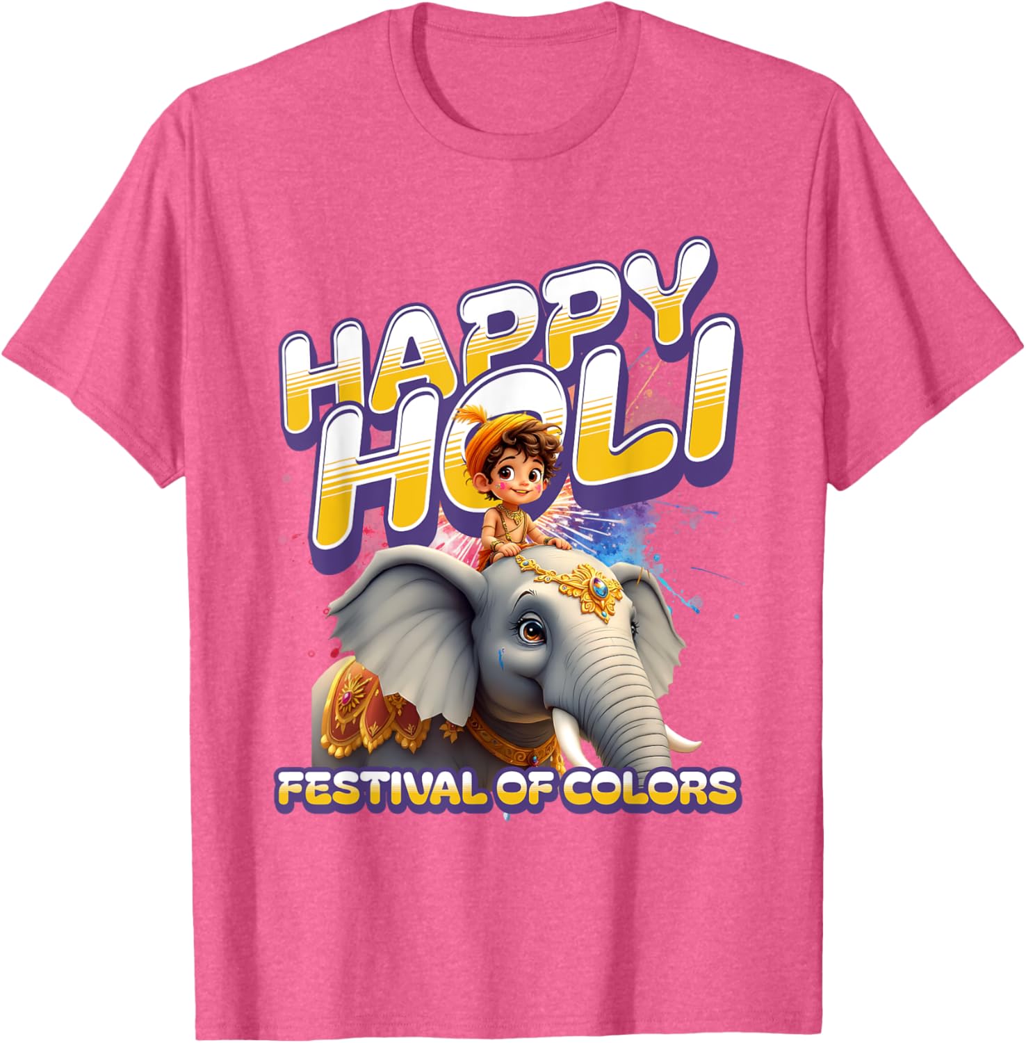 Happy Holi Elephant Festival T-Shirt for Boys Spring Colors Apparel - 26