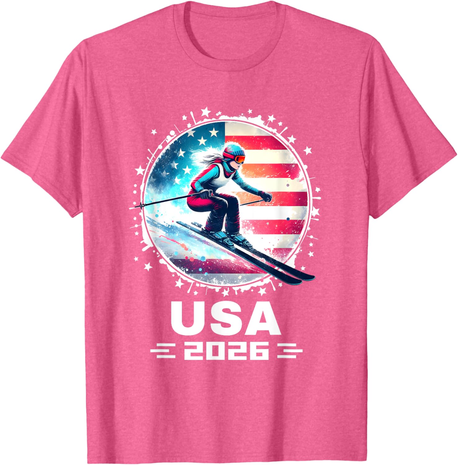 Skier USA Team 2026 Women's American Flag Skiing T-Shirt - 7