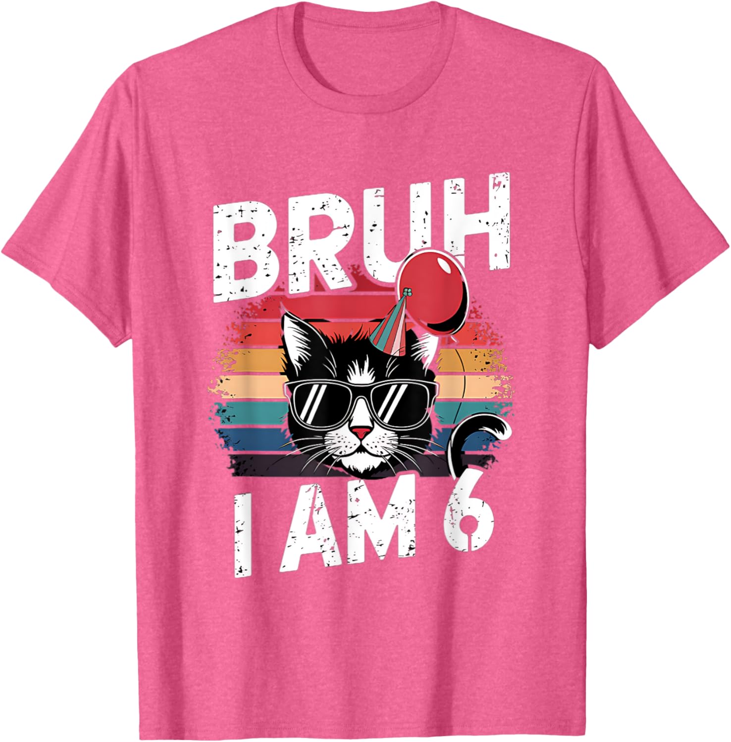 Retro Sunset Cat T-Shirt for Kids 6th Birthday Party Celebration - 21